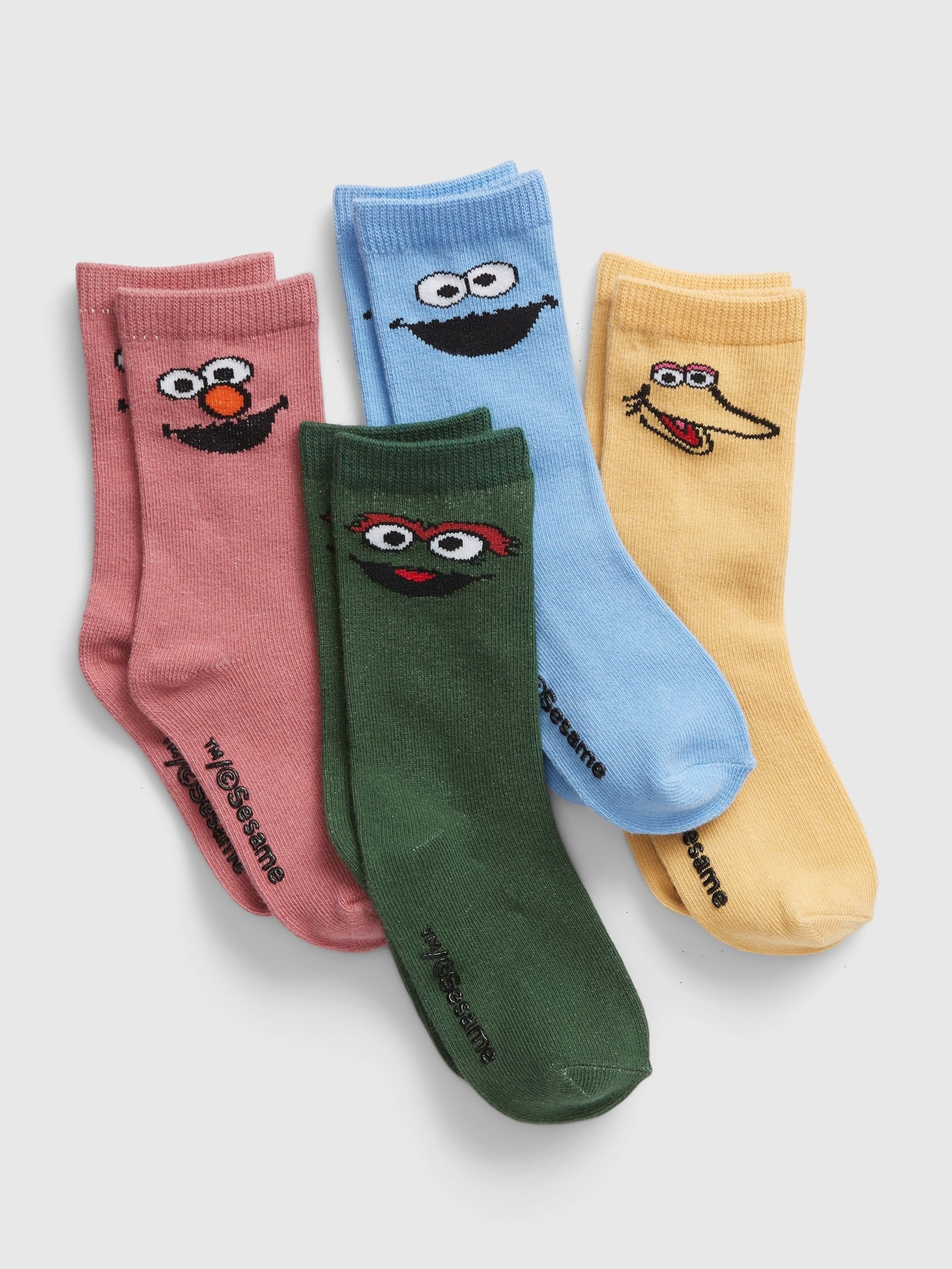 Green Multi Sesame Street Crew Socks 4 Pack - Image 1 of 1