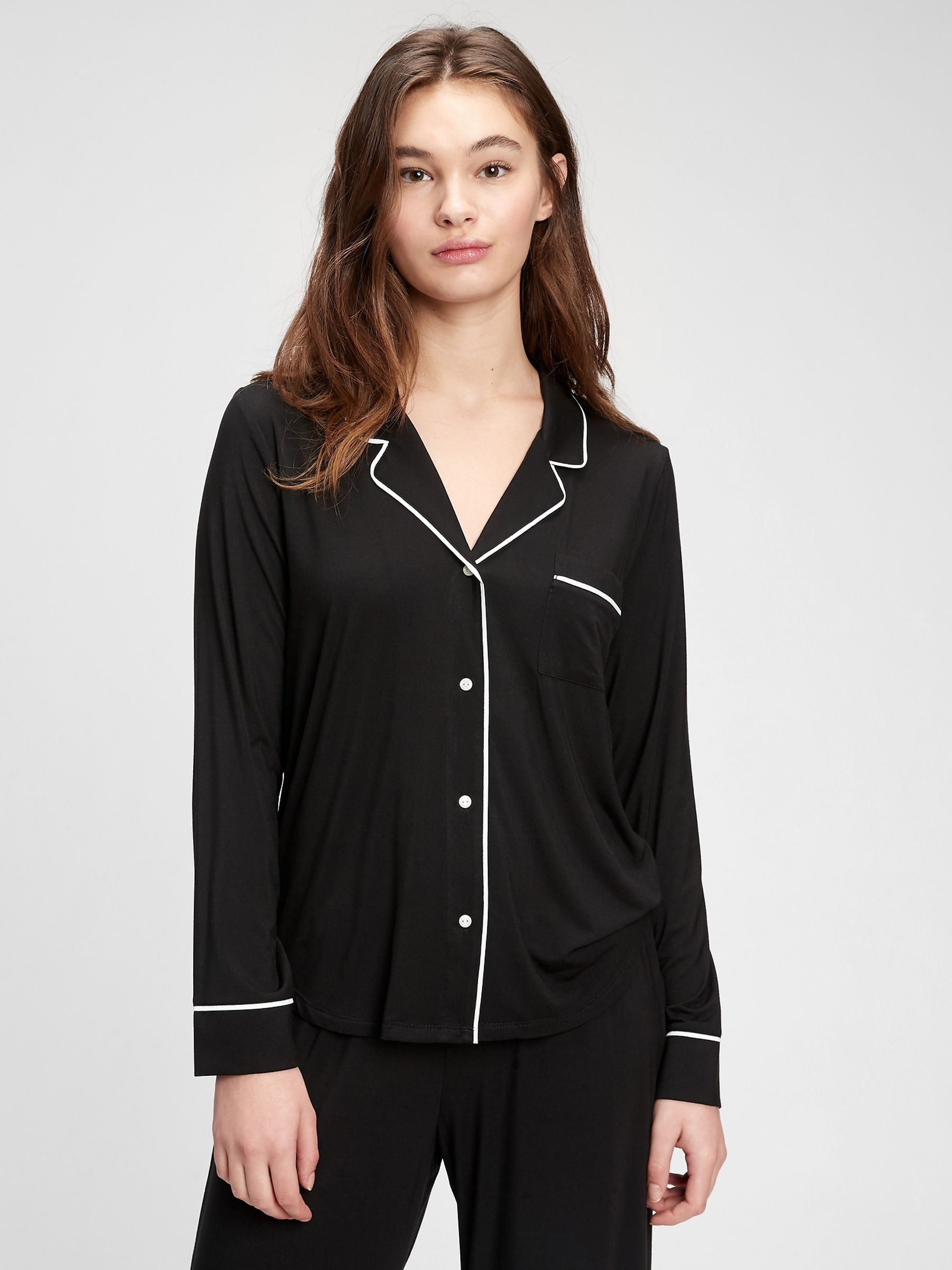 Black Long Sleeve Modal Pyjama Shirt - Image 1 of 5