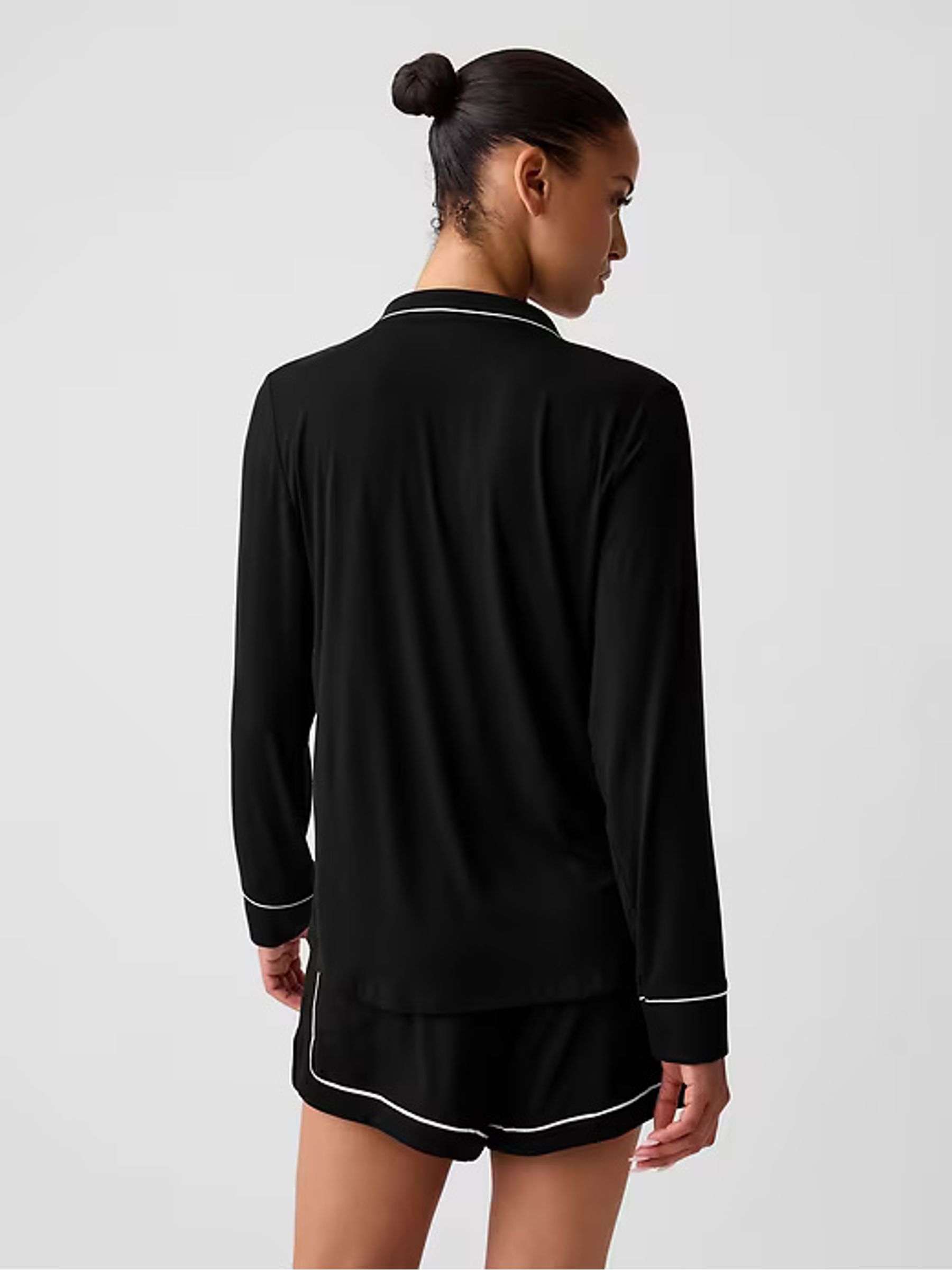 Black Long Sleeve Modal Pyjama Shirt - Image 3 of 5