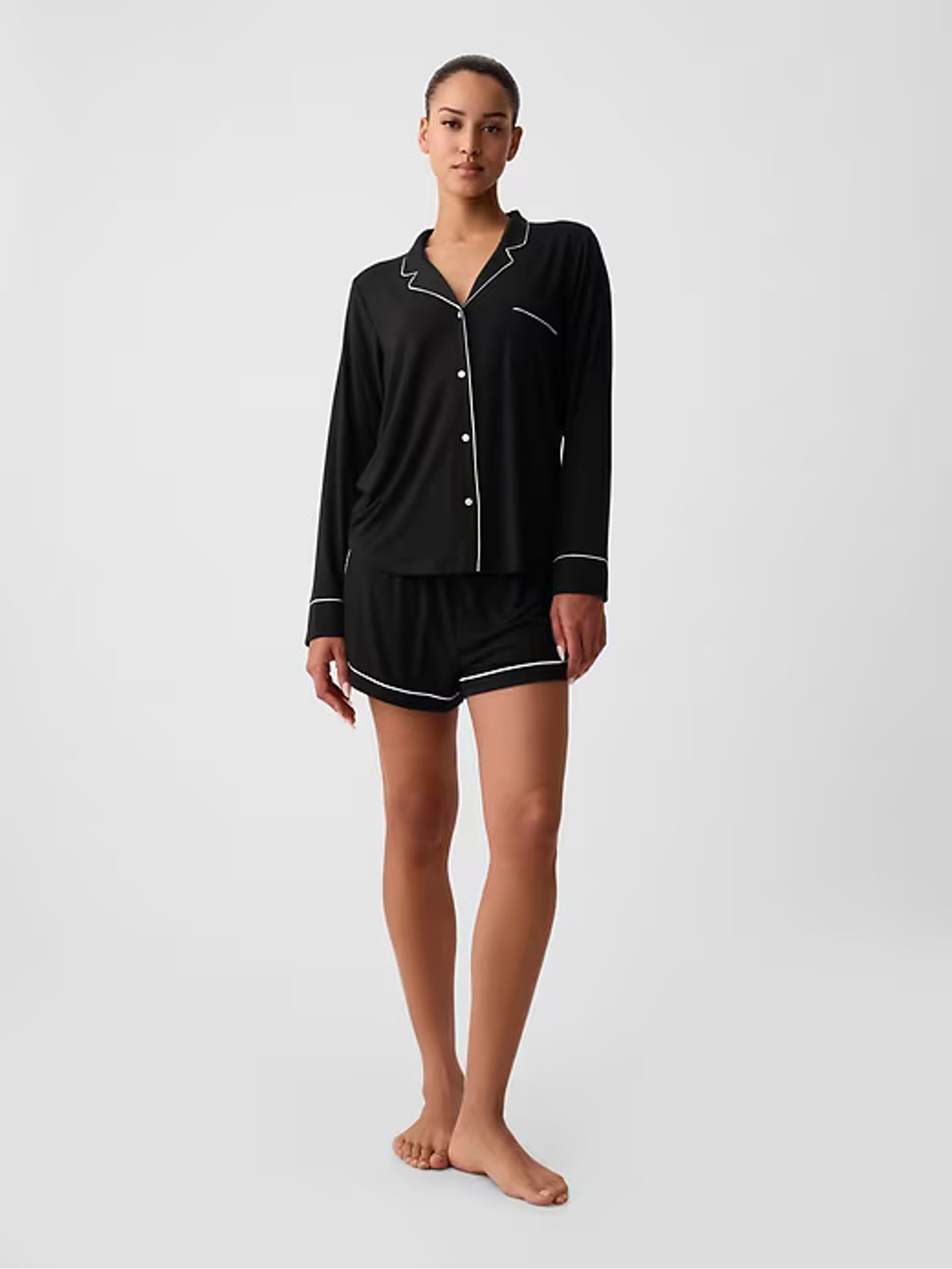 Black Long Sleeve Modal Pyjama Shirt - Image 4 of 5