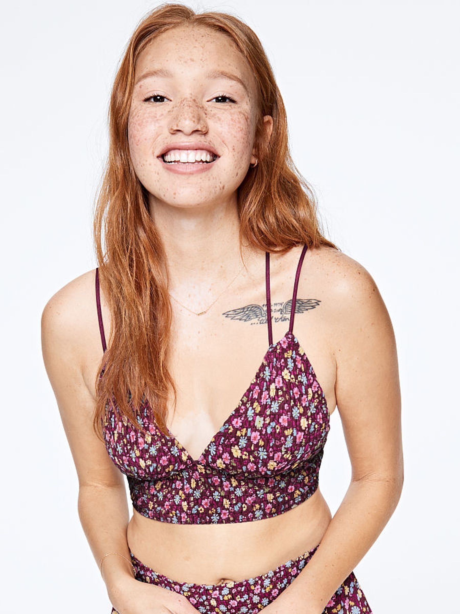 Red Flower Power Smocked Triangle Bralette - Image 1 of 4