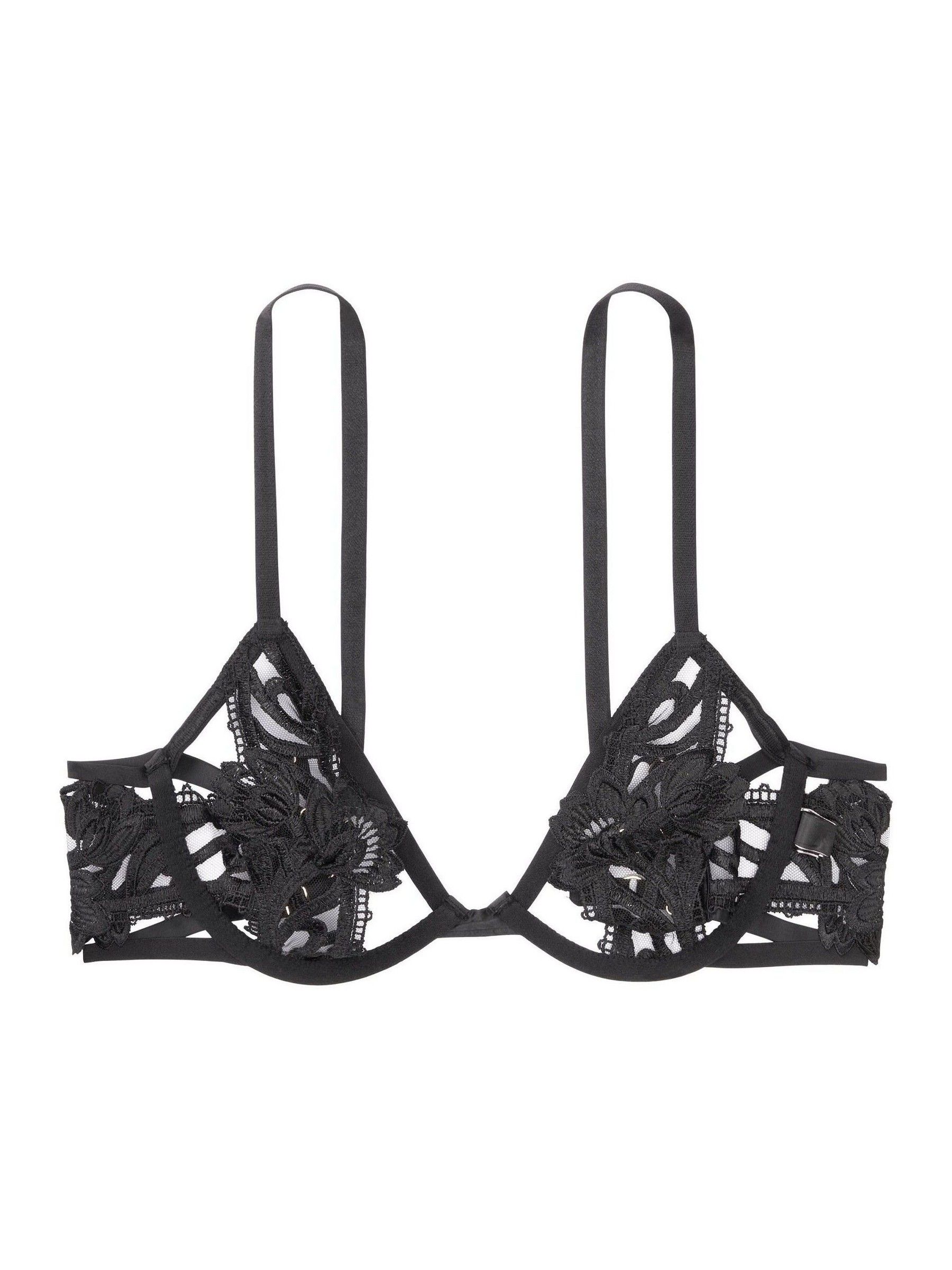Black Unlined Embroidered Open Demi Bra - Image 3 of 3