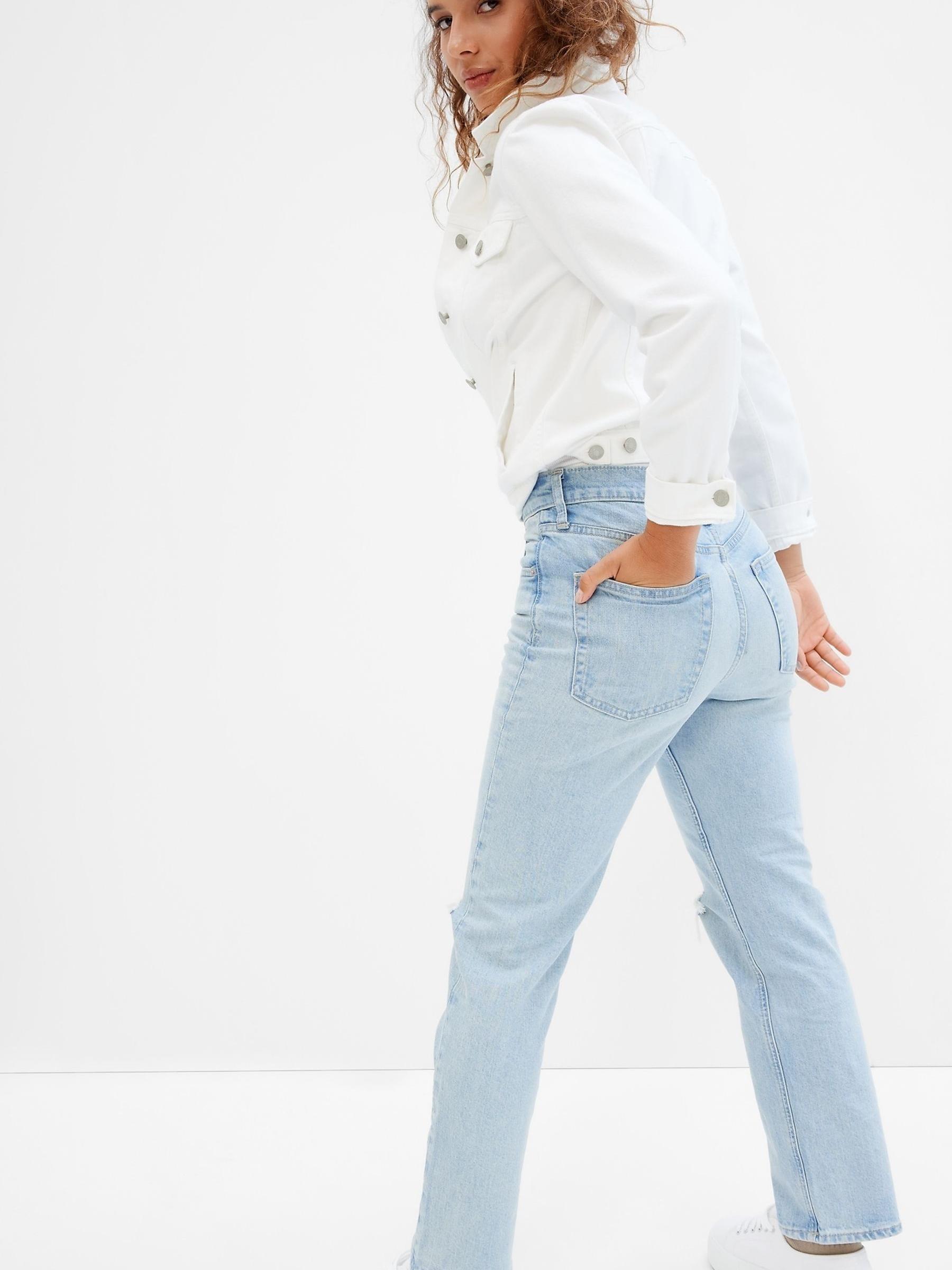 Light Wash Blue High Waisted Ripped Straight Jeans - Image 2 of 2