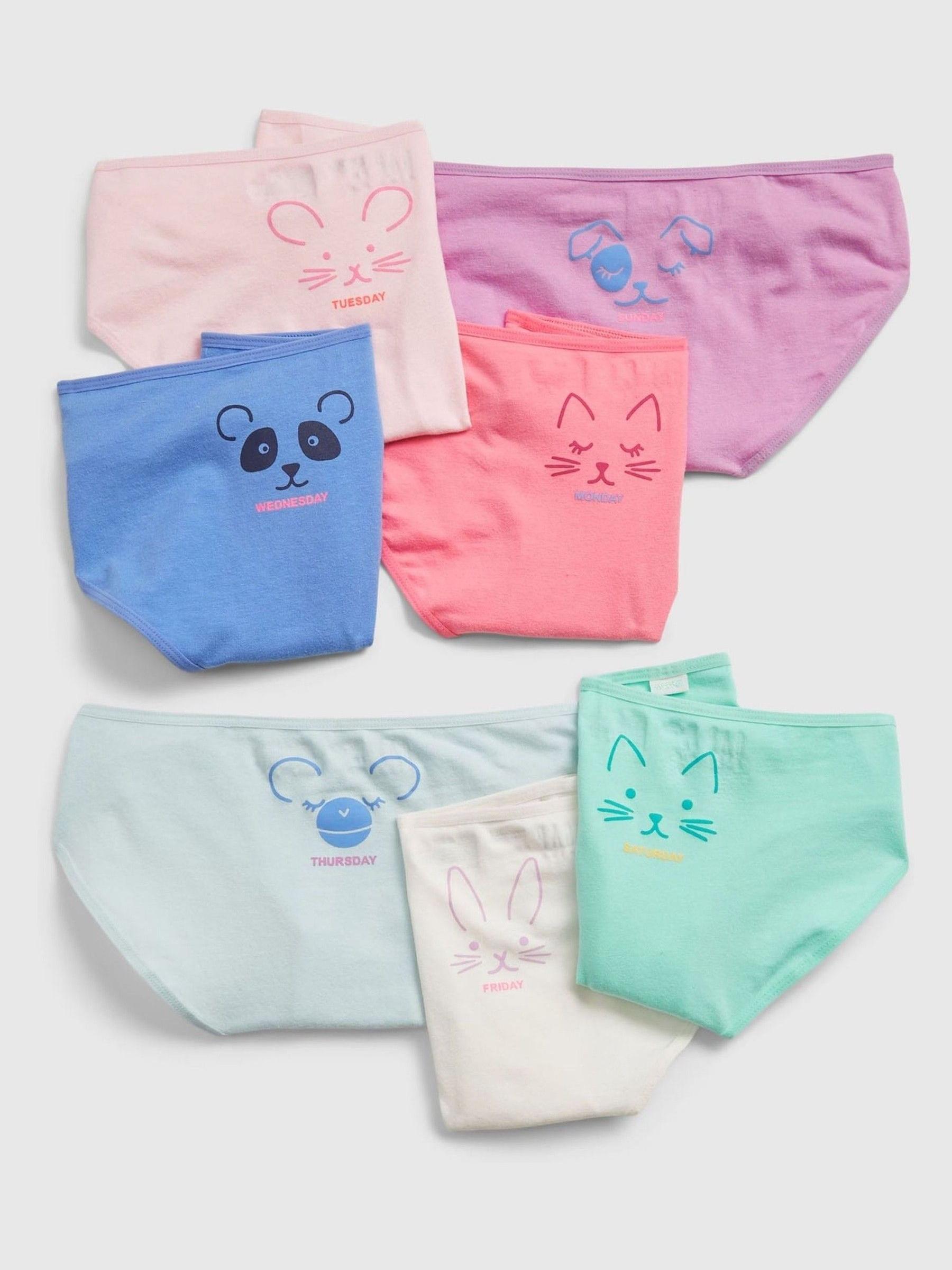 Pink/Blue Kids Animal Graphic Cotton 7 Pack Bikini Briefs - Image 1 of 2