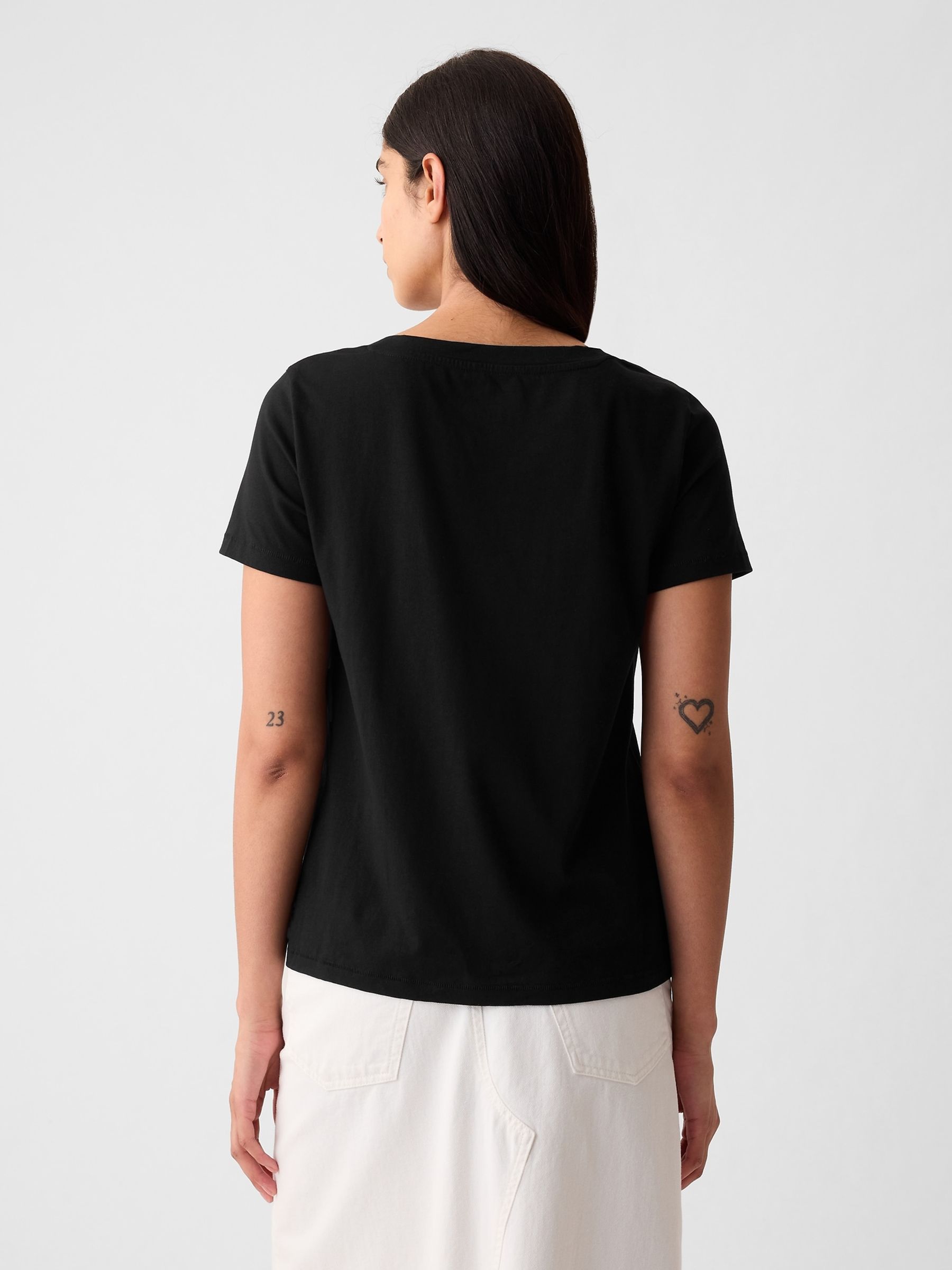 Black V-Neck Vintage 100% Organic Cotton Short Sleeve T-Shirt - Image 2 of 7