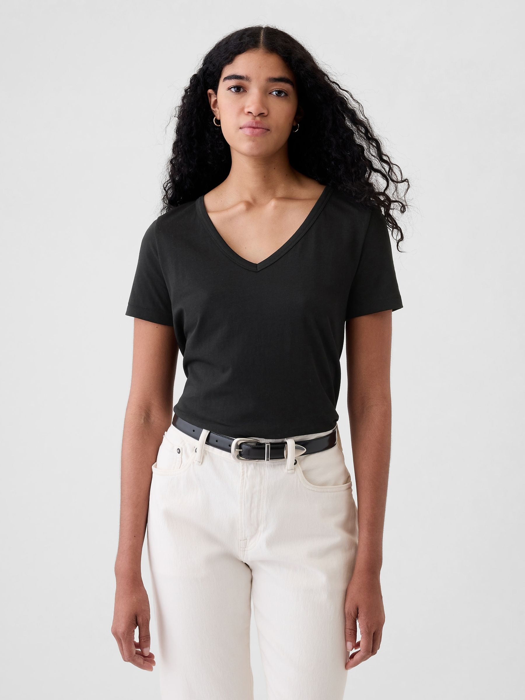 Black V-Neck Vintage 100% Organic Cotton Short Sleeve T-Shirt - Image 4 of 7