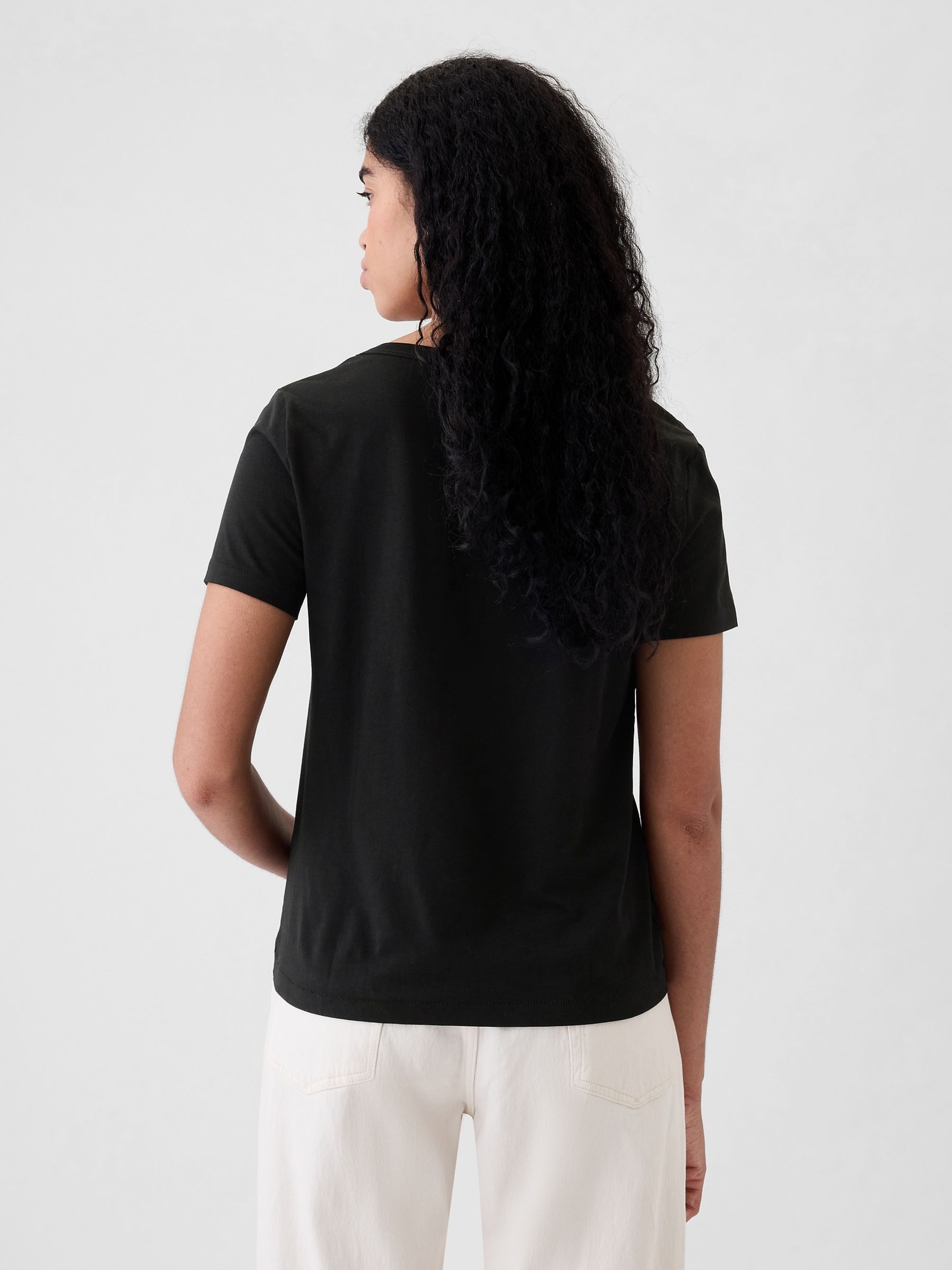 Black V-Neck Vintage 100% Organic Cotton Short Sleeve T-Shirt - Image 5 of 7