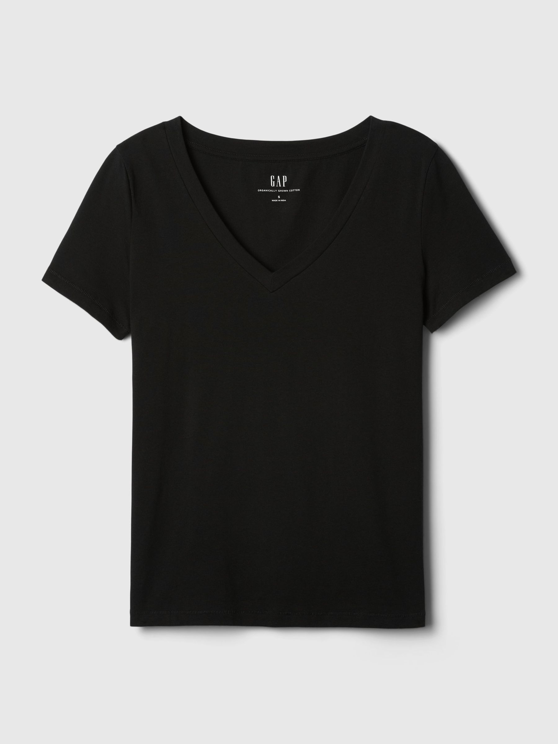 Black V-Neck Vintage 100% Organic Cotton Short Sleeve T-Shirt - Image 7 of 7