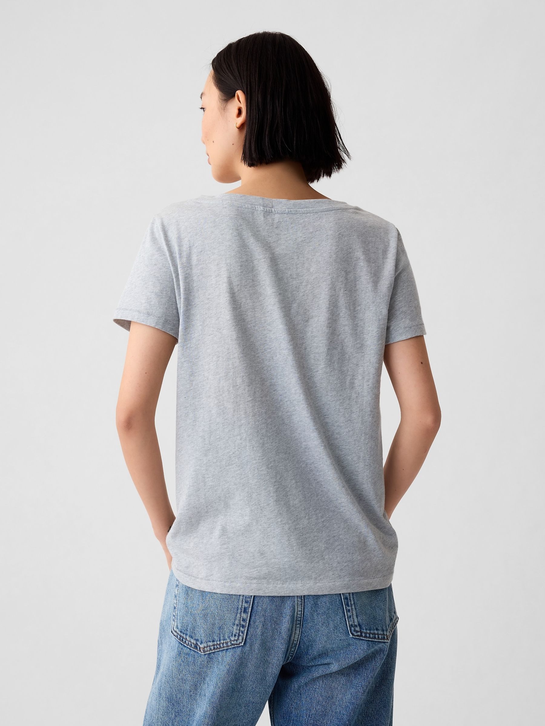 Grey V-Neck Vintage 100% Organic Cotton Short Sleeve T-Shirt - Image 2 of 5