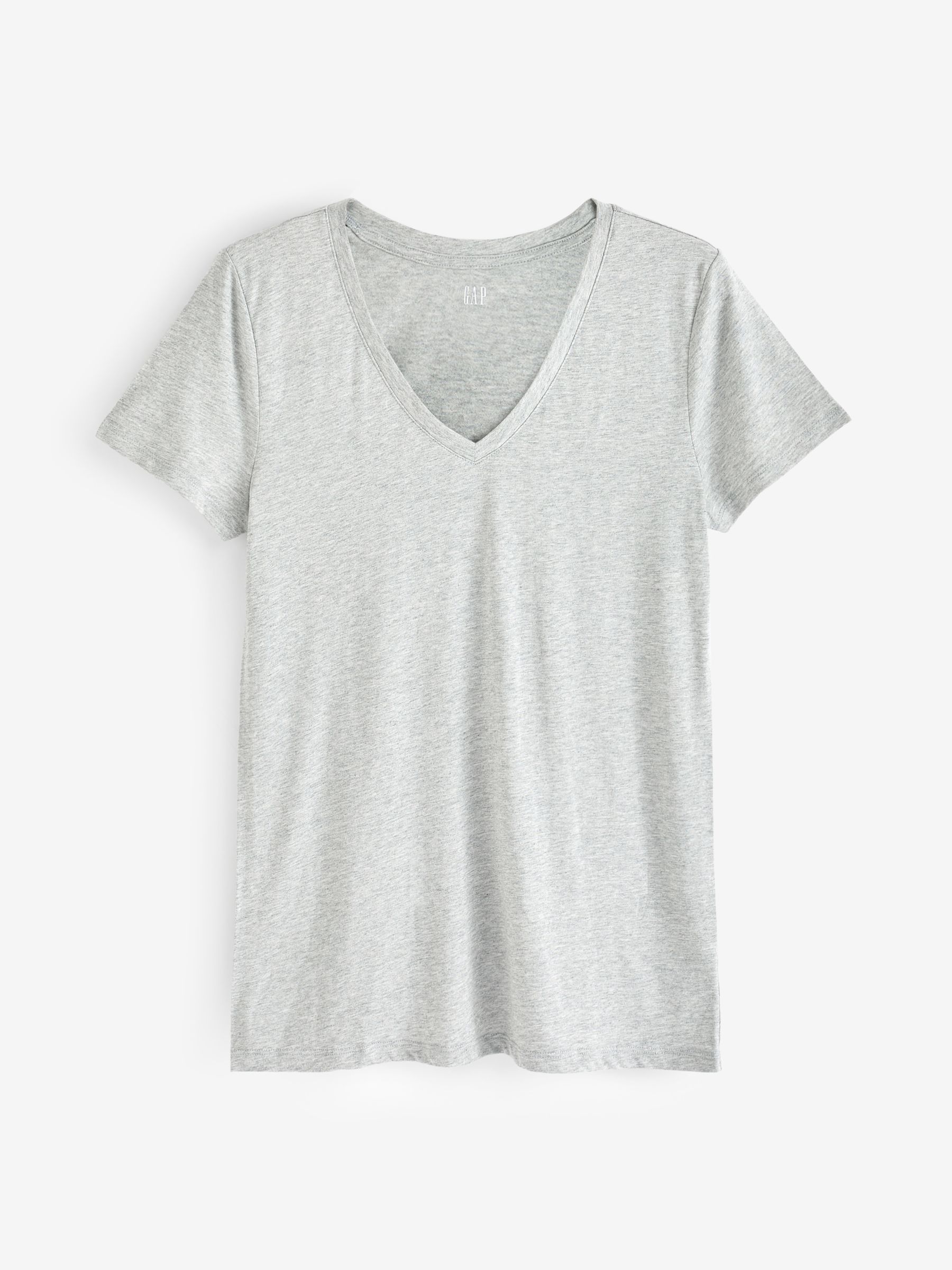 Light Grey V-Neck Favourite Cotton-Modal Short Sleeve T-Shirt - Image 3 of 5
