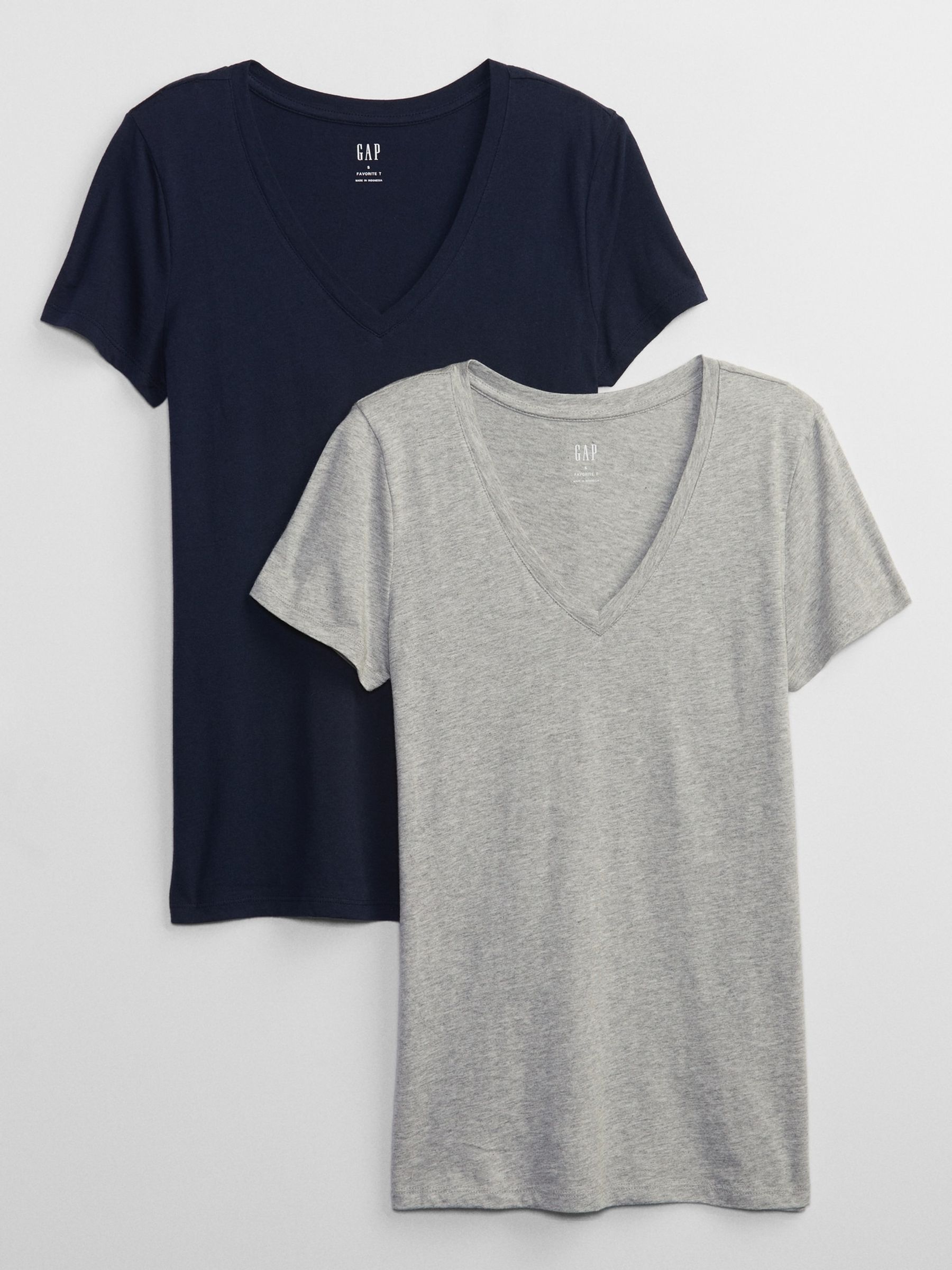 Navy and Grey Favourite Short Sleeve V-Neck T-Shirt 2-Pack - Image 1 of 2 Navy and Grey Favourite Short Sleeve V-Neck T-Shirt 2-Pack - Image 1 of 2
