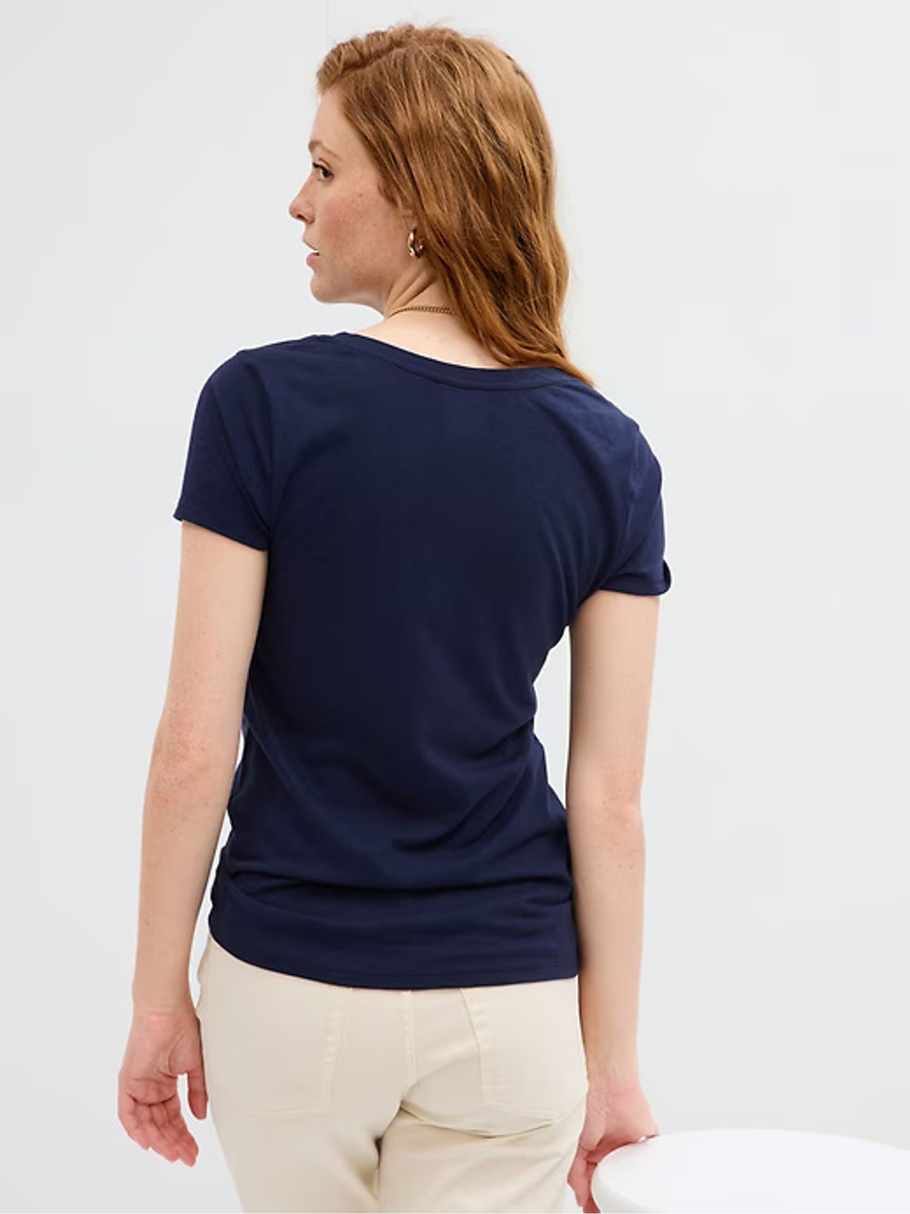 Navy Blue V-Neck Favourite Cotton-Modal Short Sleeve T-Shirt - Image 2 of 4