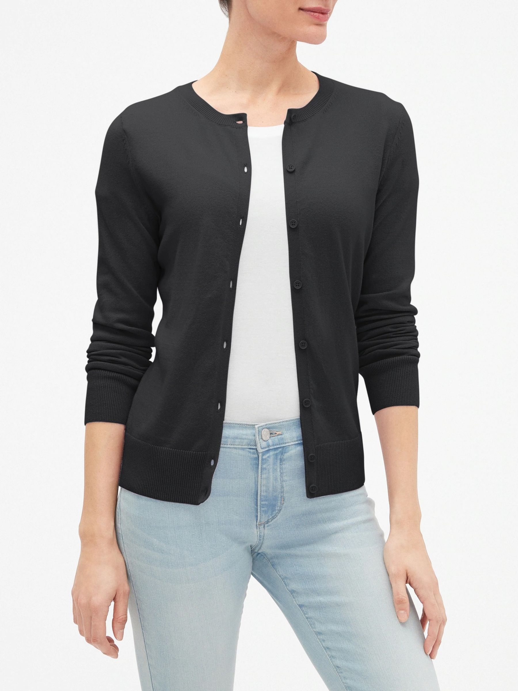 Black Long Sleeve Crew Neck Cardigan