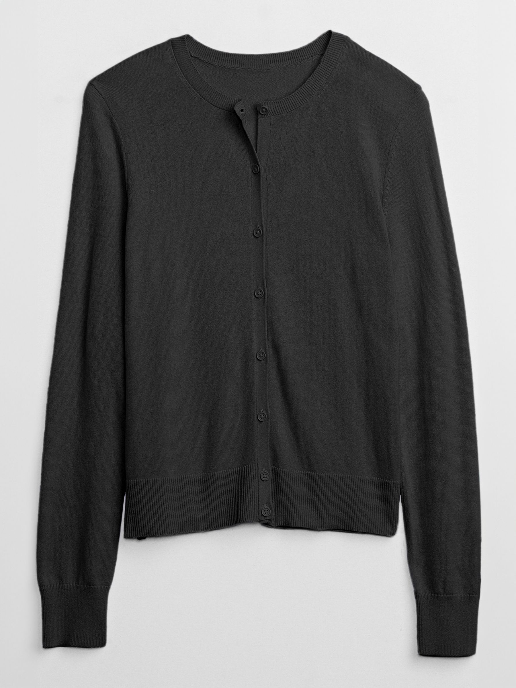 Black Lightweight Cotton Long Sleeve Crew Neck Cardigan - Image 4 of 4