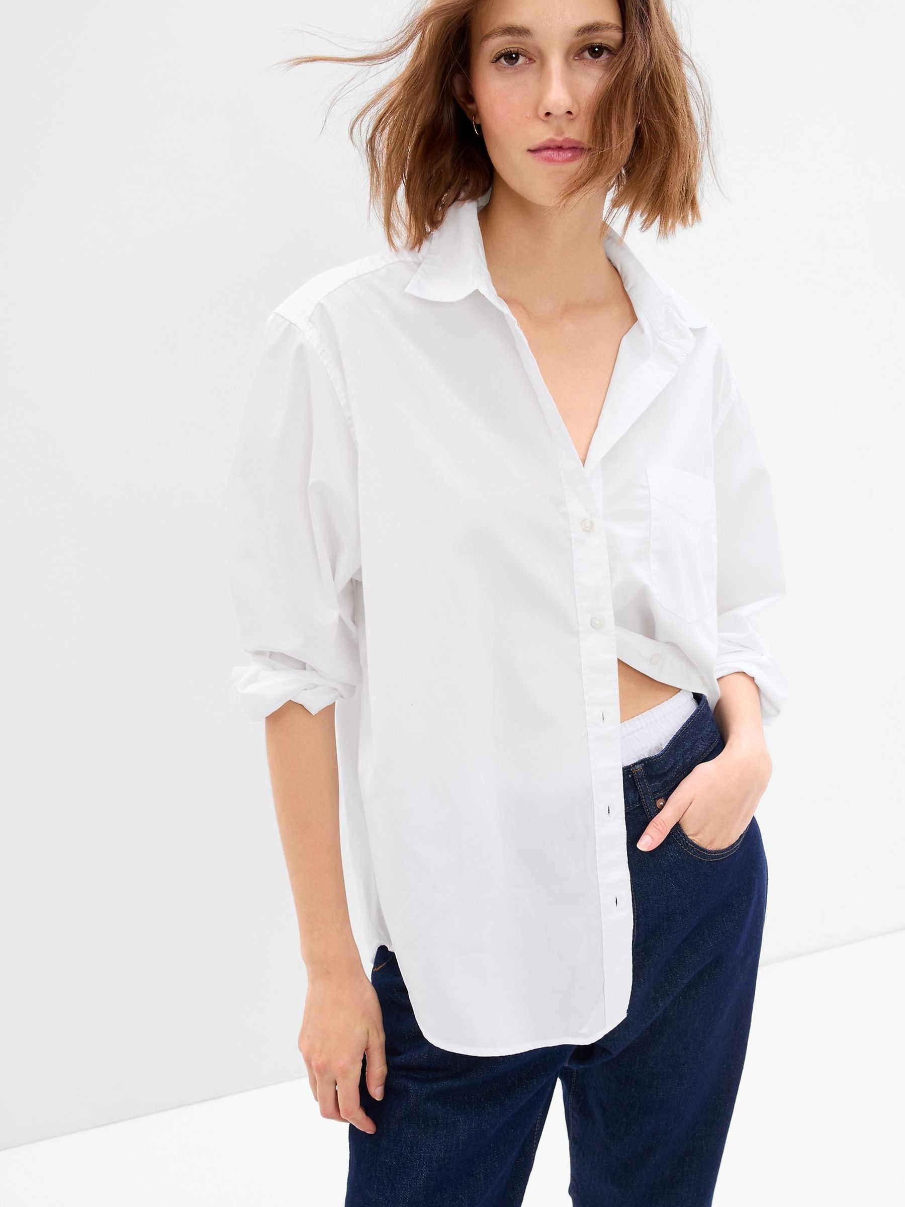 White Cotton Long Sleeve Oversized Shirt - Image 1 of 3
