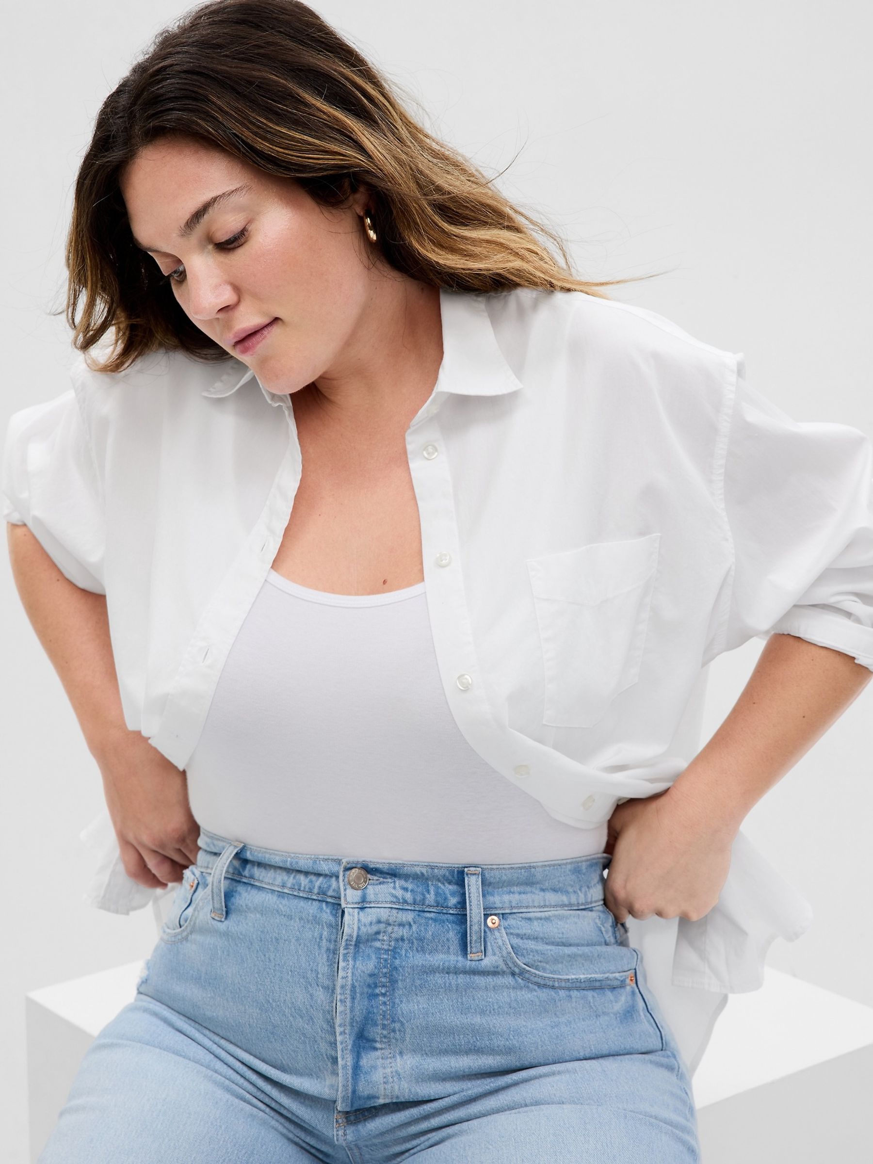 White Cotton Long Sleeve Oversized Shirt - Image 3 of 3