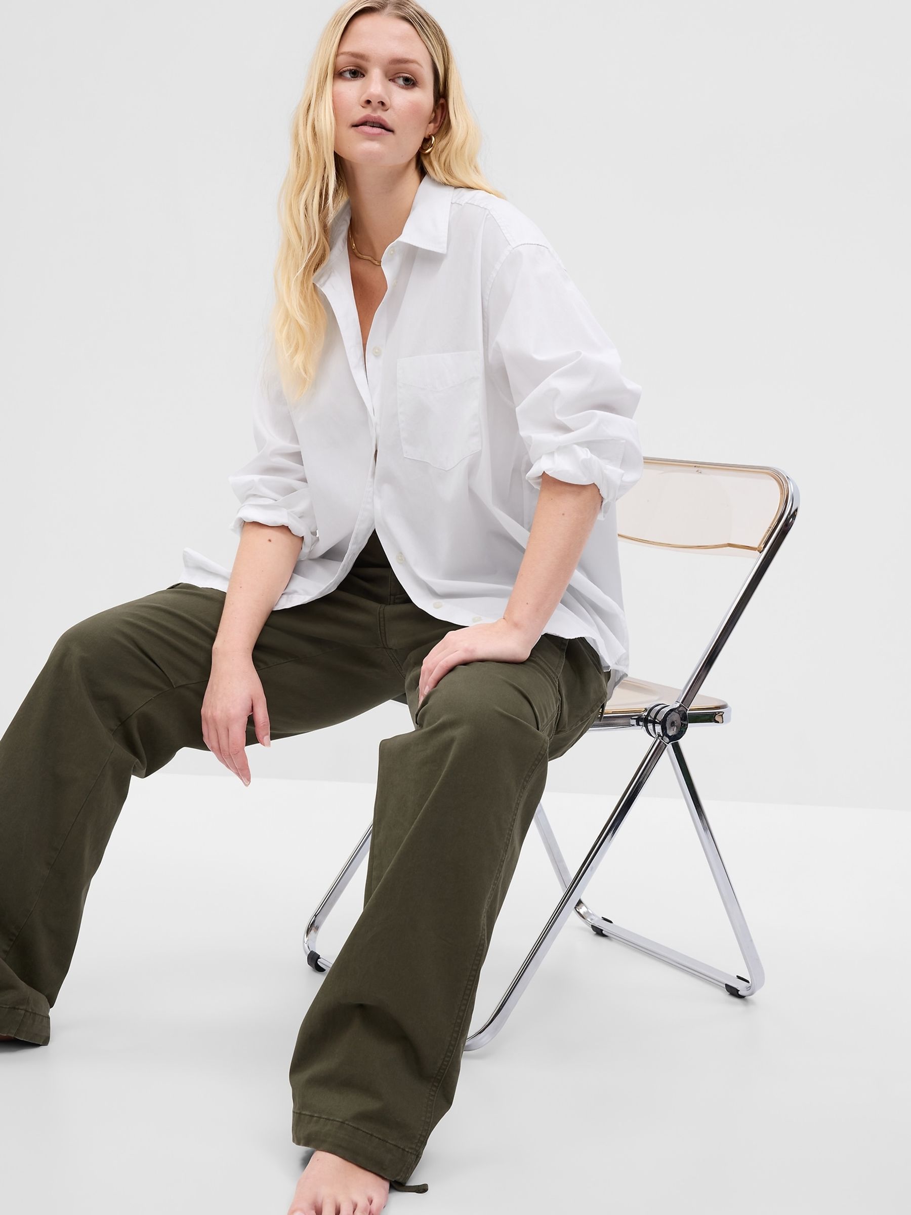 White Cotton Long Sleeve Oversized Shirt - Image 8 of 15
