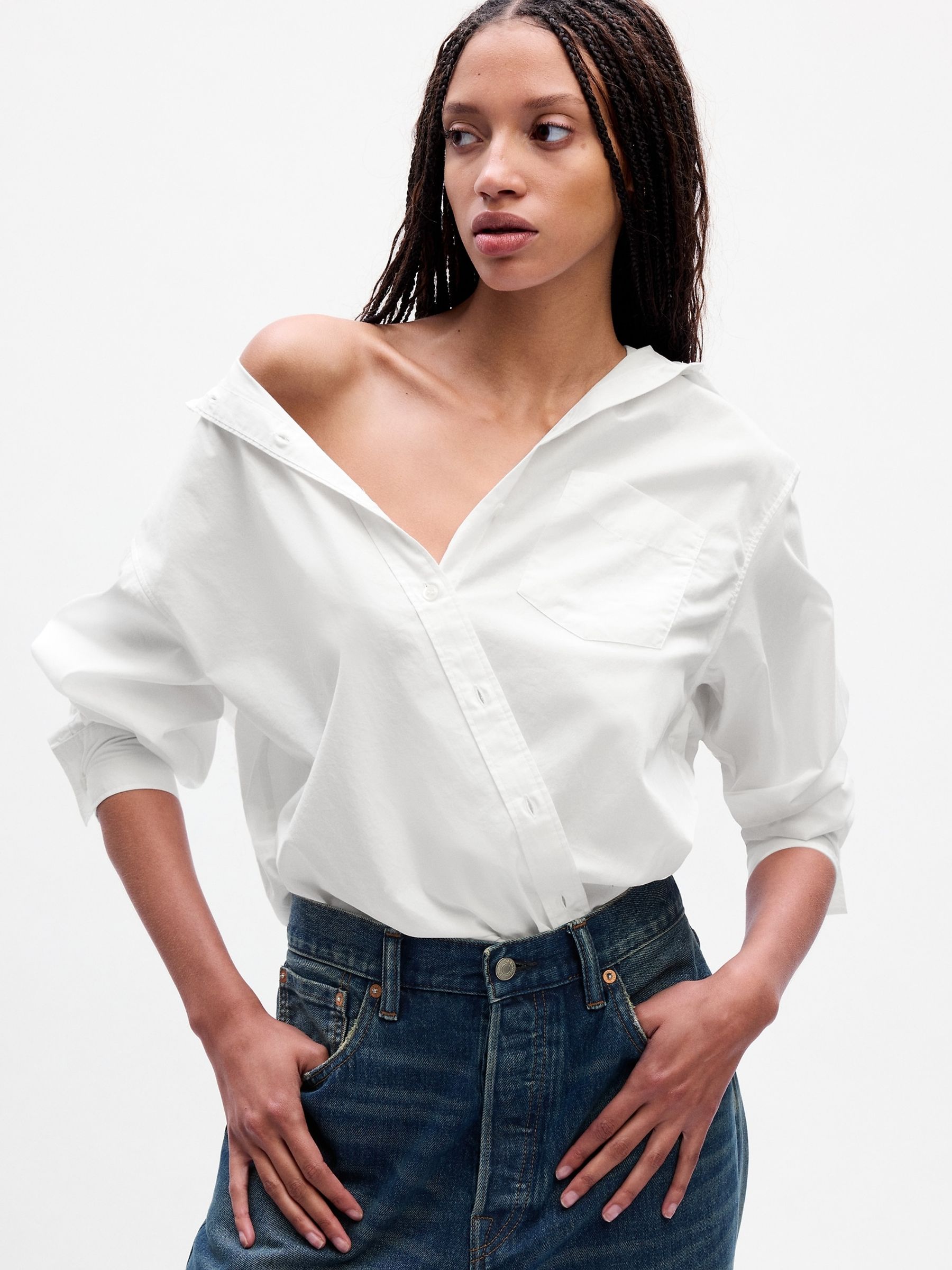 White Cotton Long Sleeve Oversized Shirt - Image 9 of 15