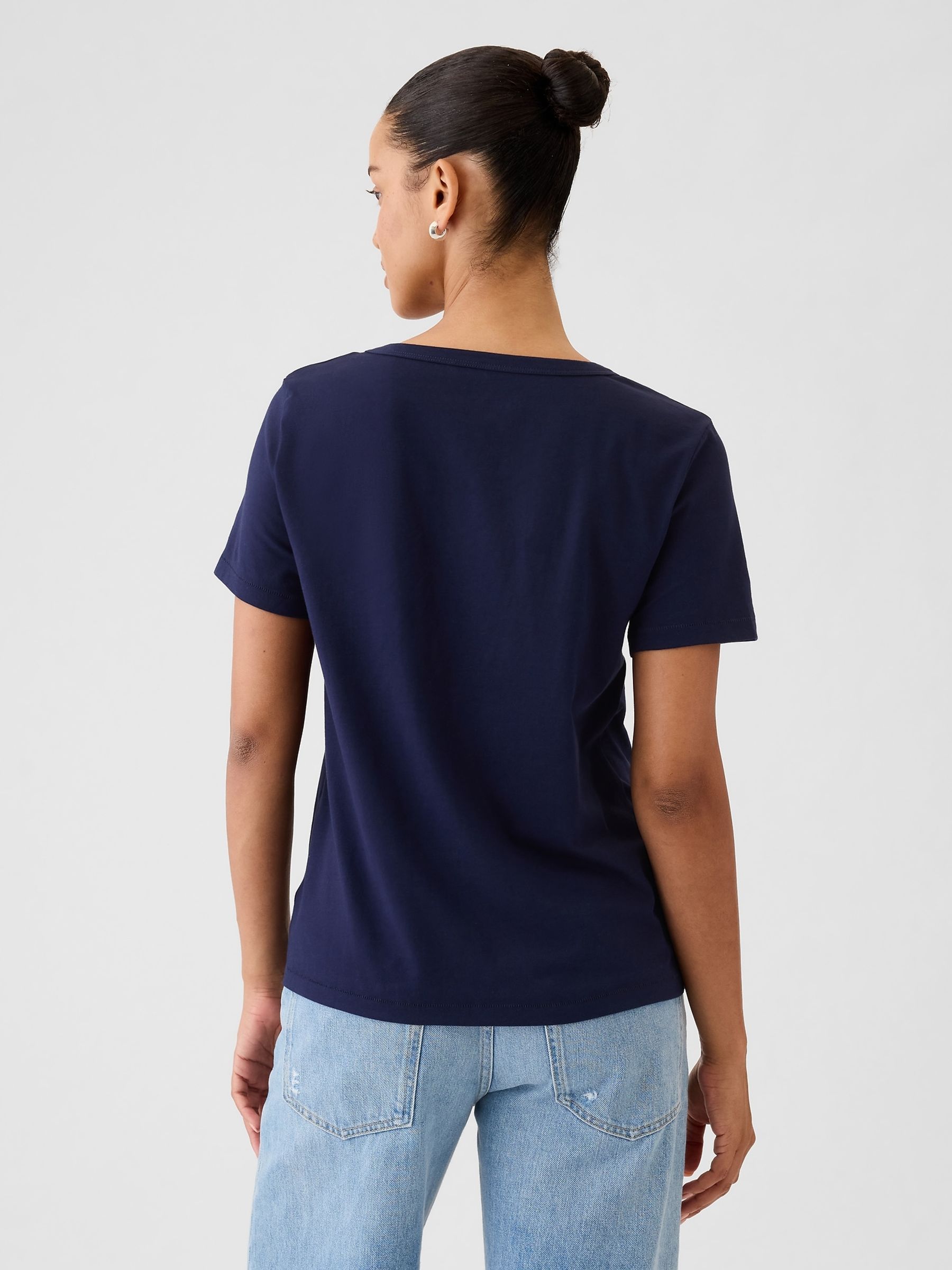 Navy Blue V-Neck Vintage 100% Organic Cotton Short Sleeve T-Shirt - Image 2 of 7