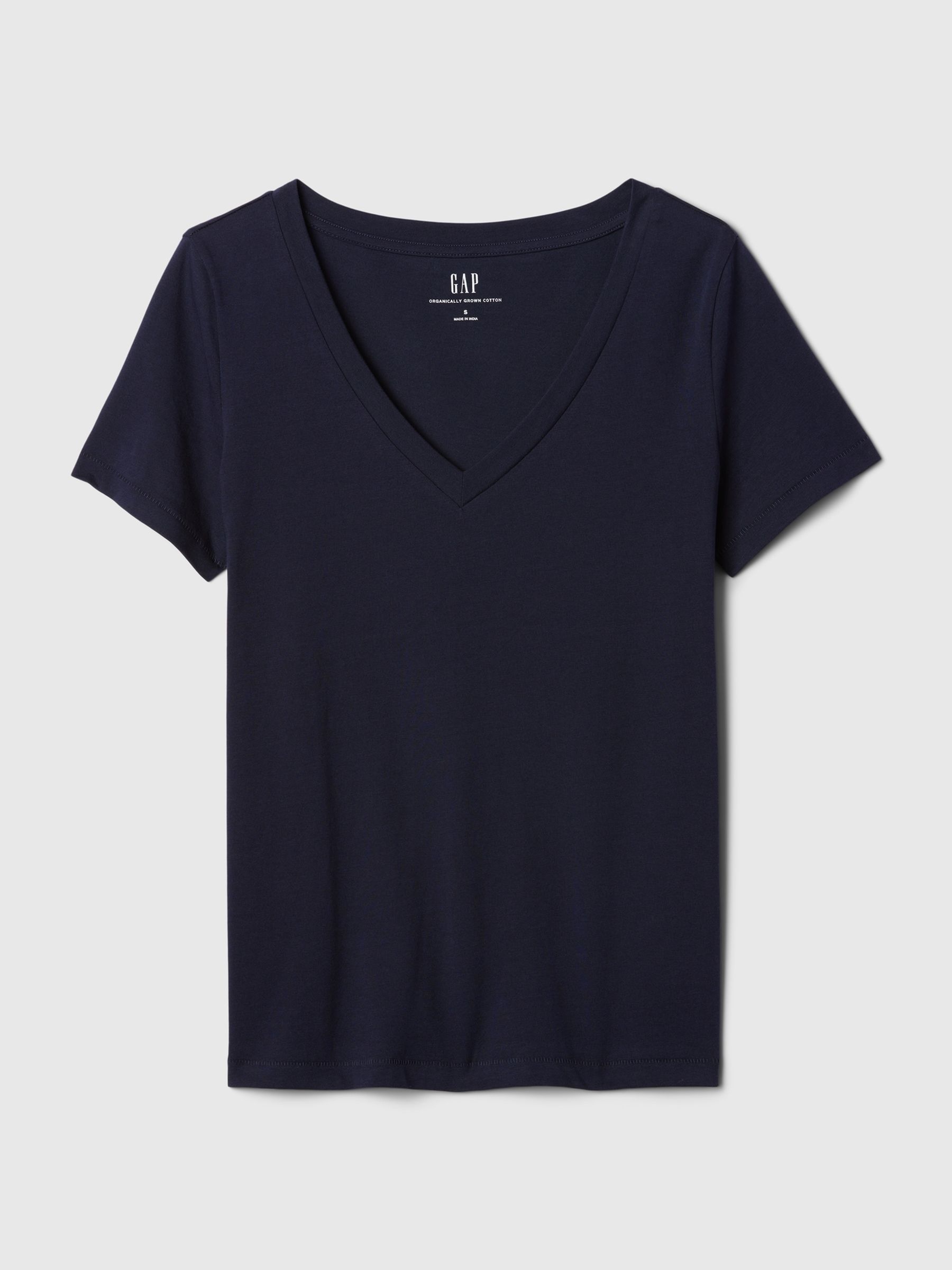 Navy Blue V-Neck Vintage 100% Organic Cotton Short Sleeve T-Shirt - Image 4 of 7