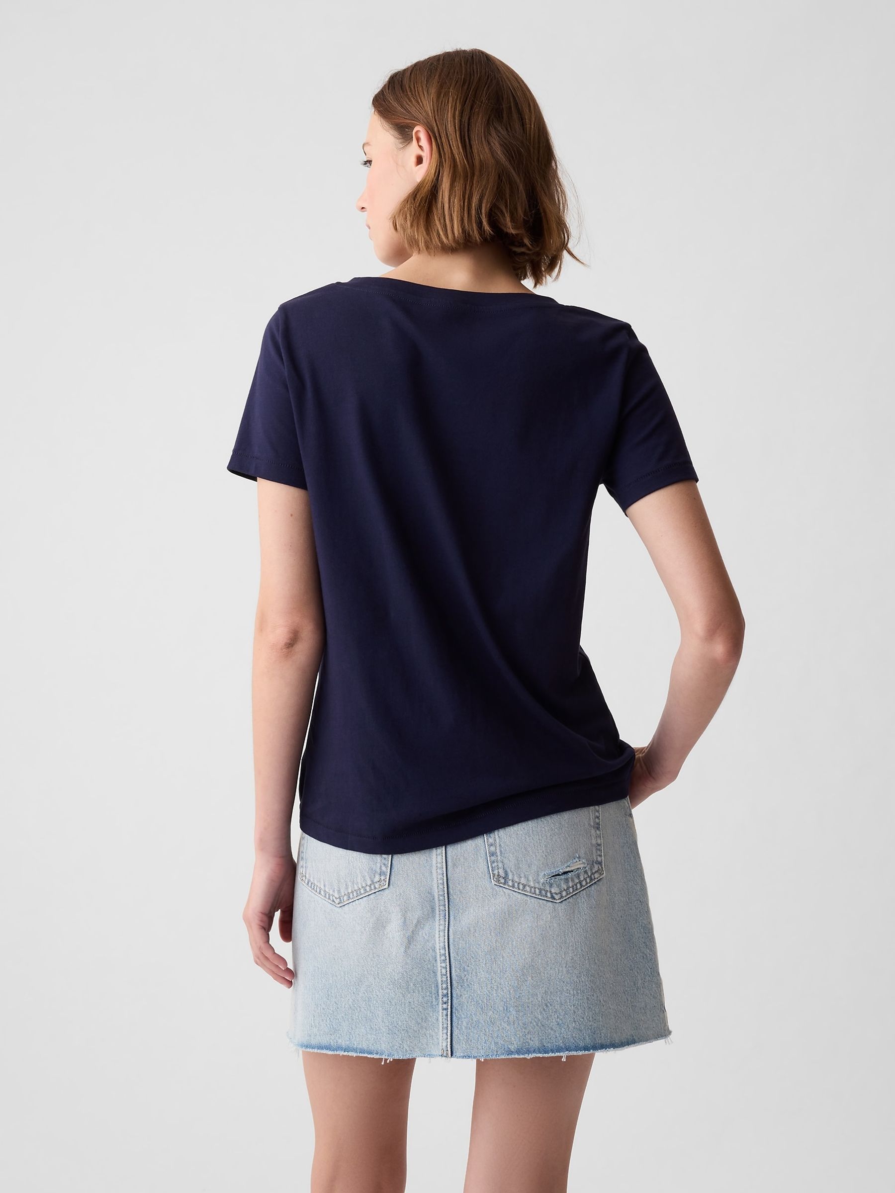 Navy Blue V-Neck Vintage 100% Organic Cotton Short Sleeve T-Shirt - Image 6 of 7