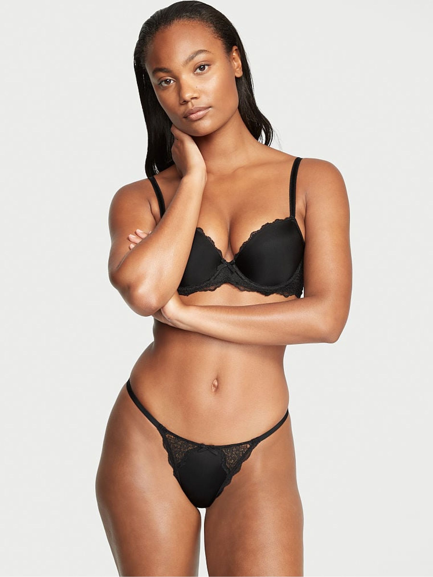 Black Lace Trim G String Knickers - Image 1 of 1