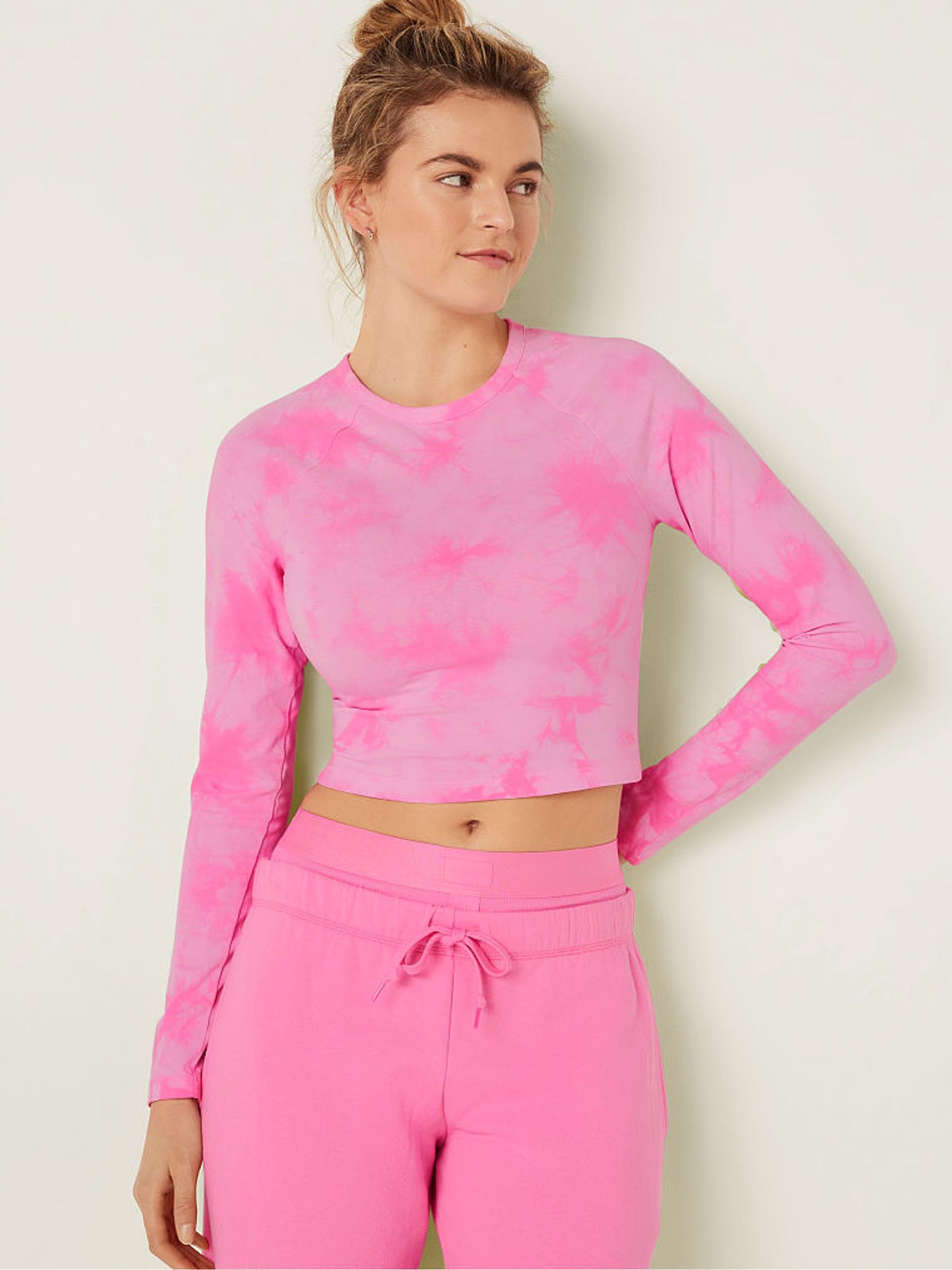 Tie Dye Pink Long Sleeve Crop T-Shirt - Image 1 of 4