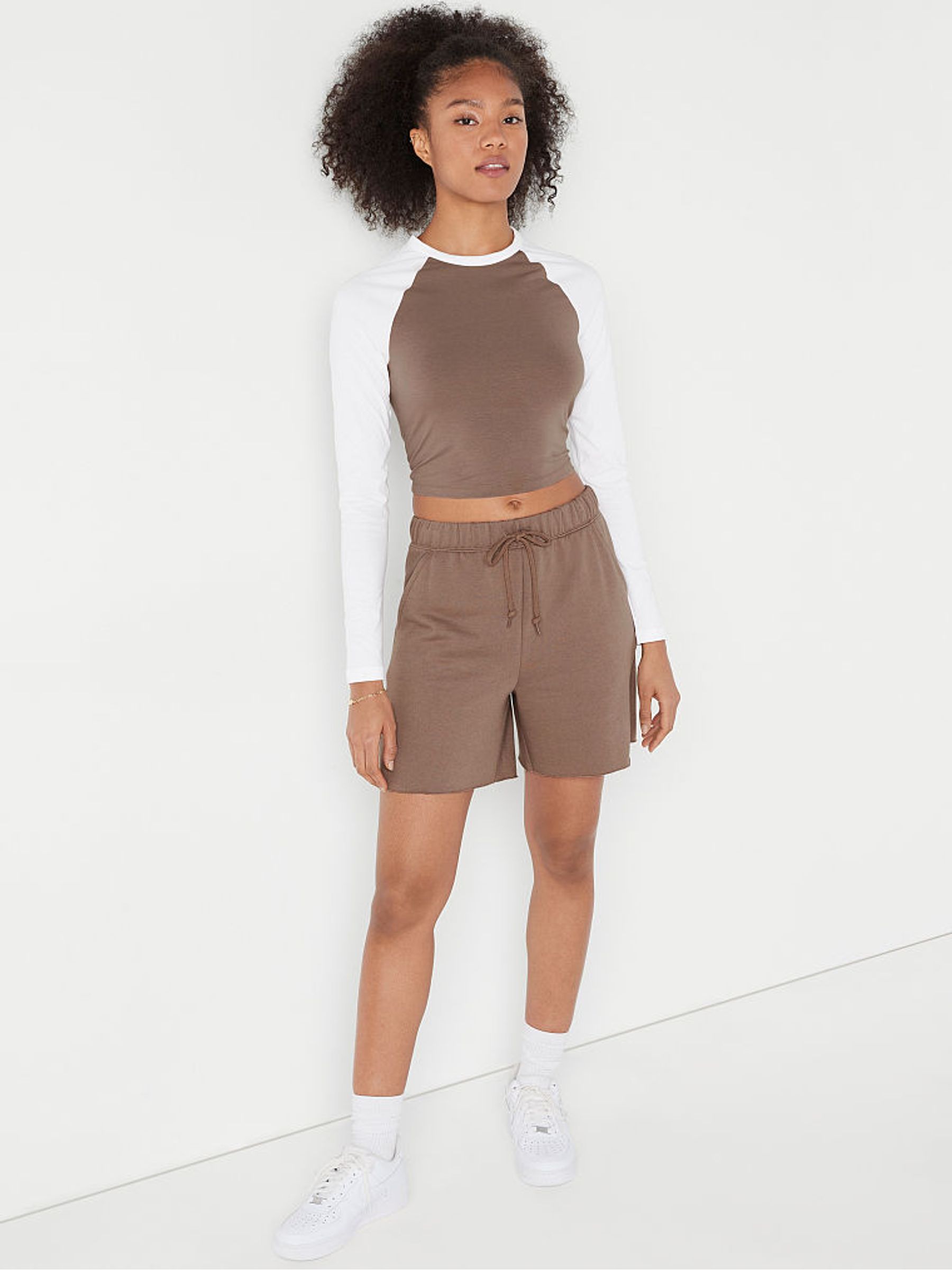 Iced Coffee Brown and White Long Sleeve Crop T-Shirt - Image 3 of 4