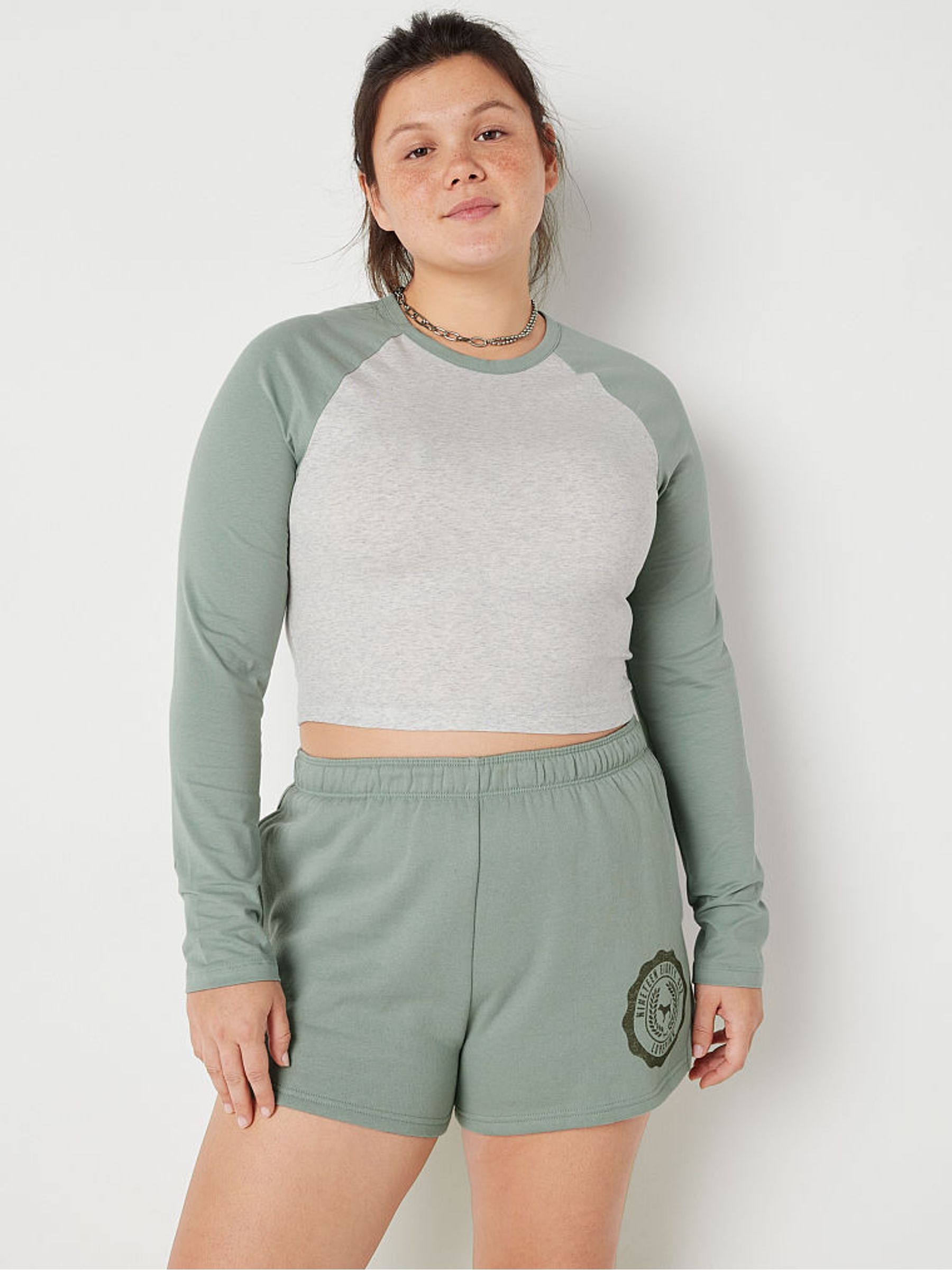 Iceberg Green Long Sleeve Crop T-Shirt - Image 1 of 4