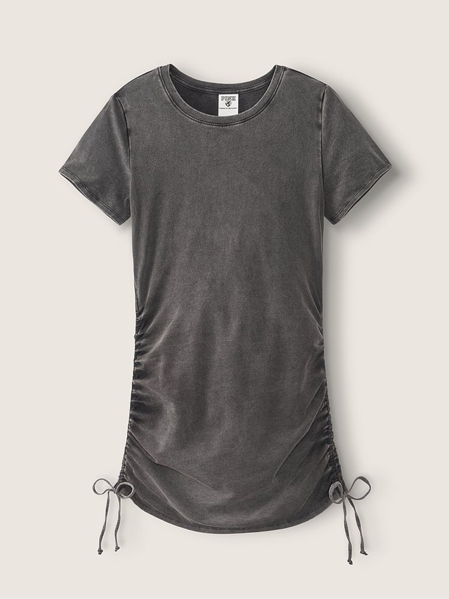Pure Black Wash Ruched Side T-Shirt Dress - Image 4 of 4