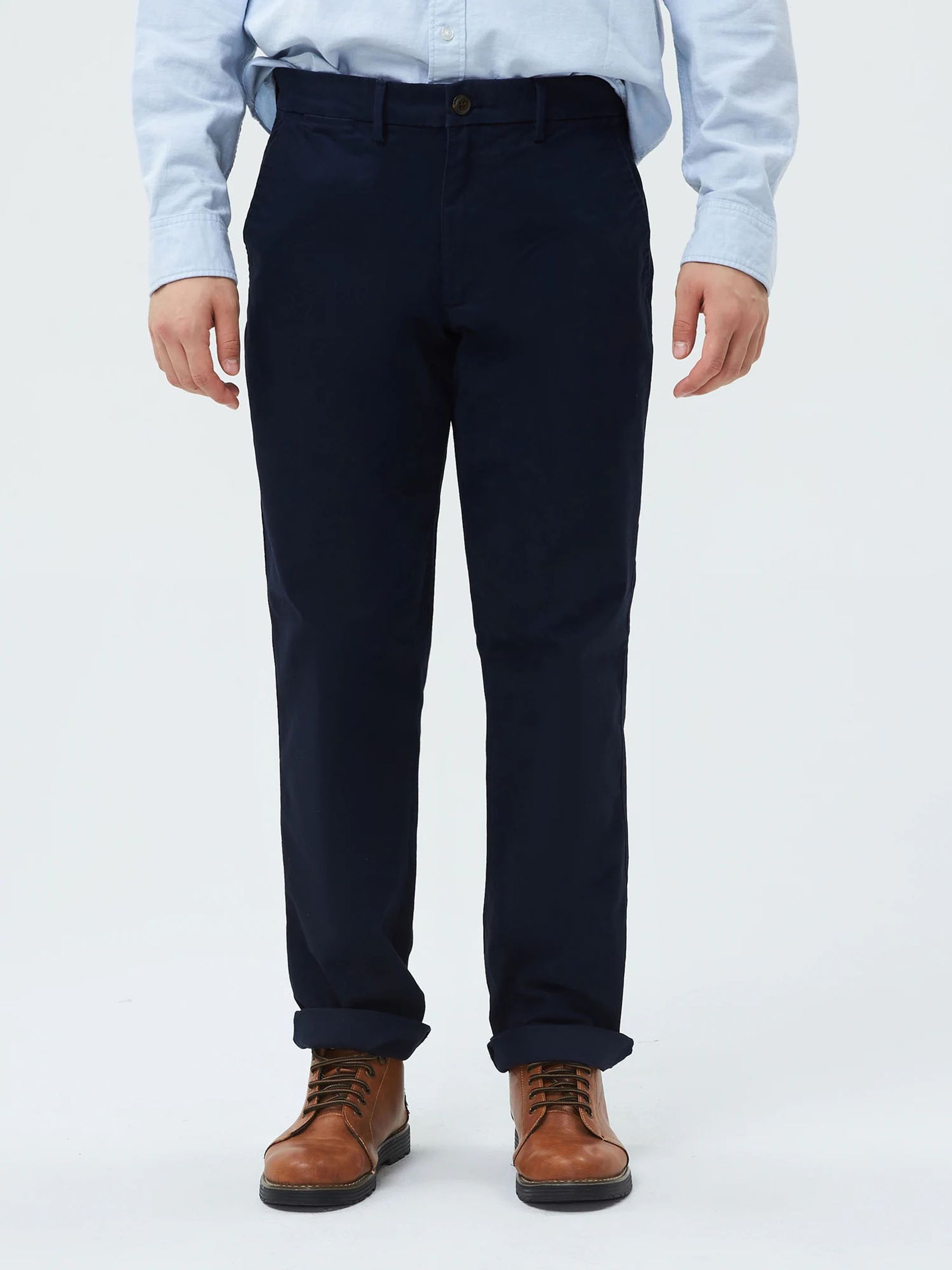 Navy Blue Straight Fit Stretch Essential Chino Trousers - Image 3 of 7