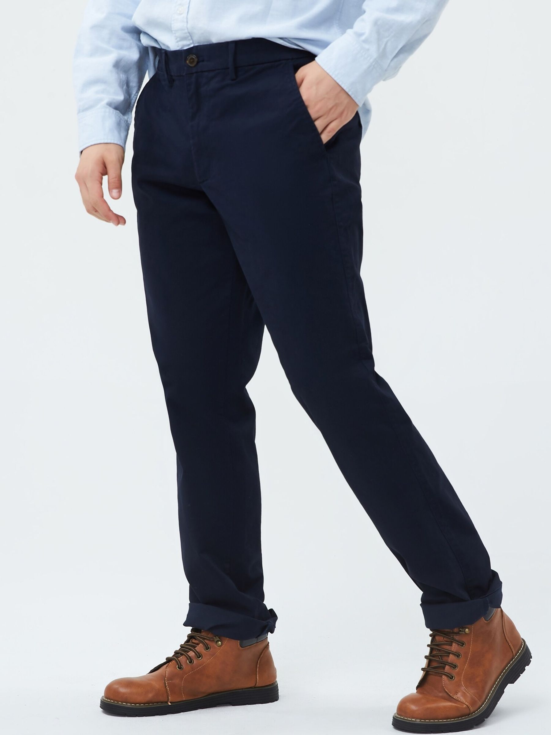 Navy Blue Straight Fit Stretch Essential Chino Trousers - Image 5 of 7