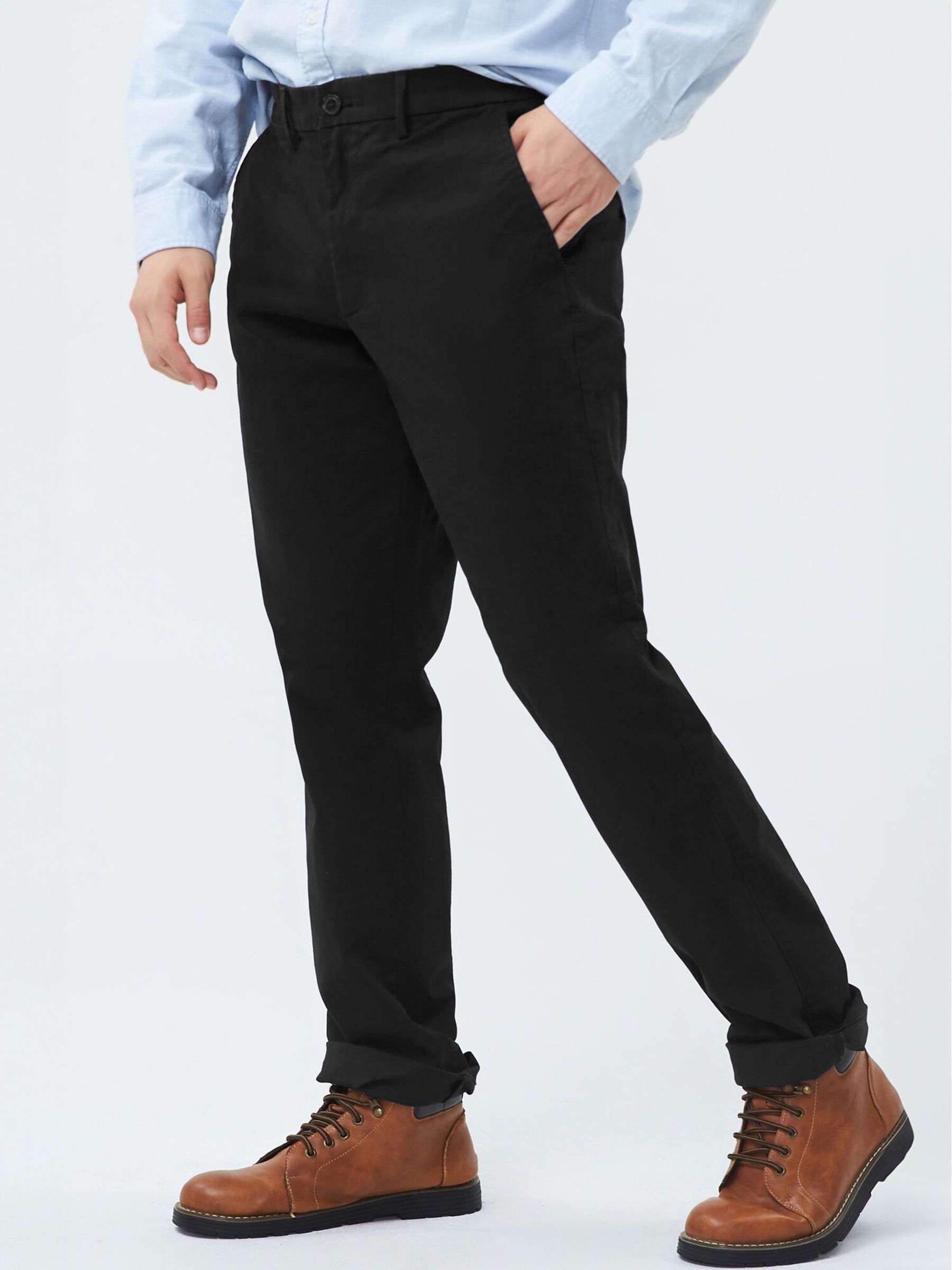Black Straight Fit Stretch Essential Chino Trousers - Image 5 of 6