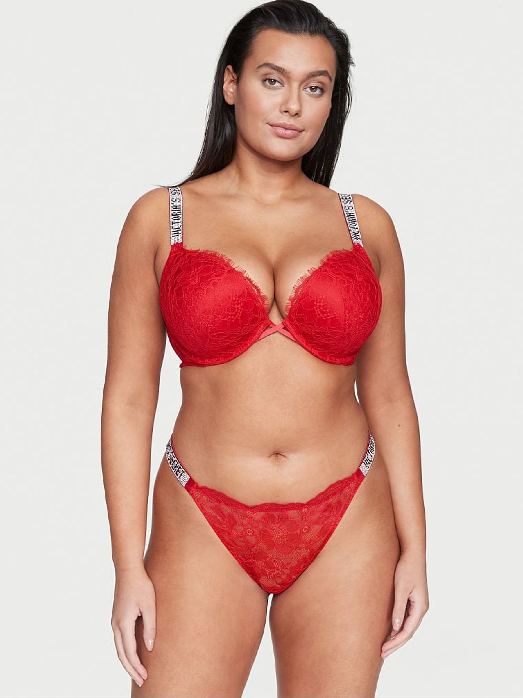 Lipstick Bombshell Shine Strap Lace Thong Joggery - Image 1 of 3