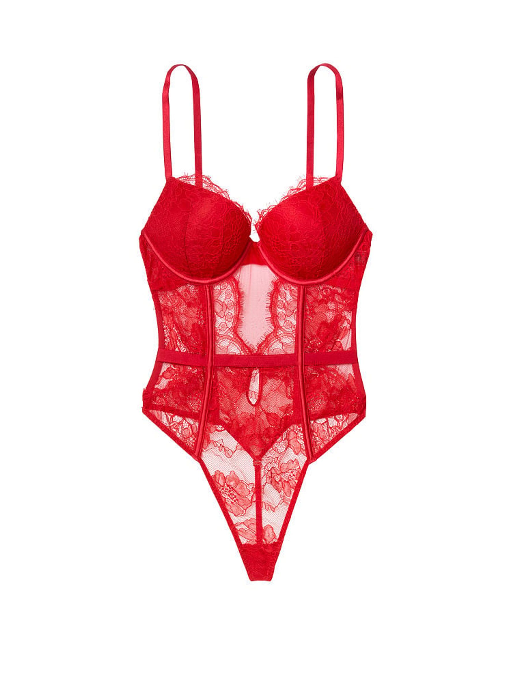 Lipstick Red Add 2 Cups Lace Bodysuit - Image 3 of 3
