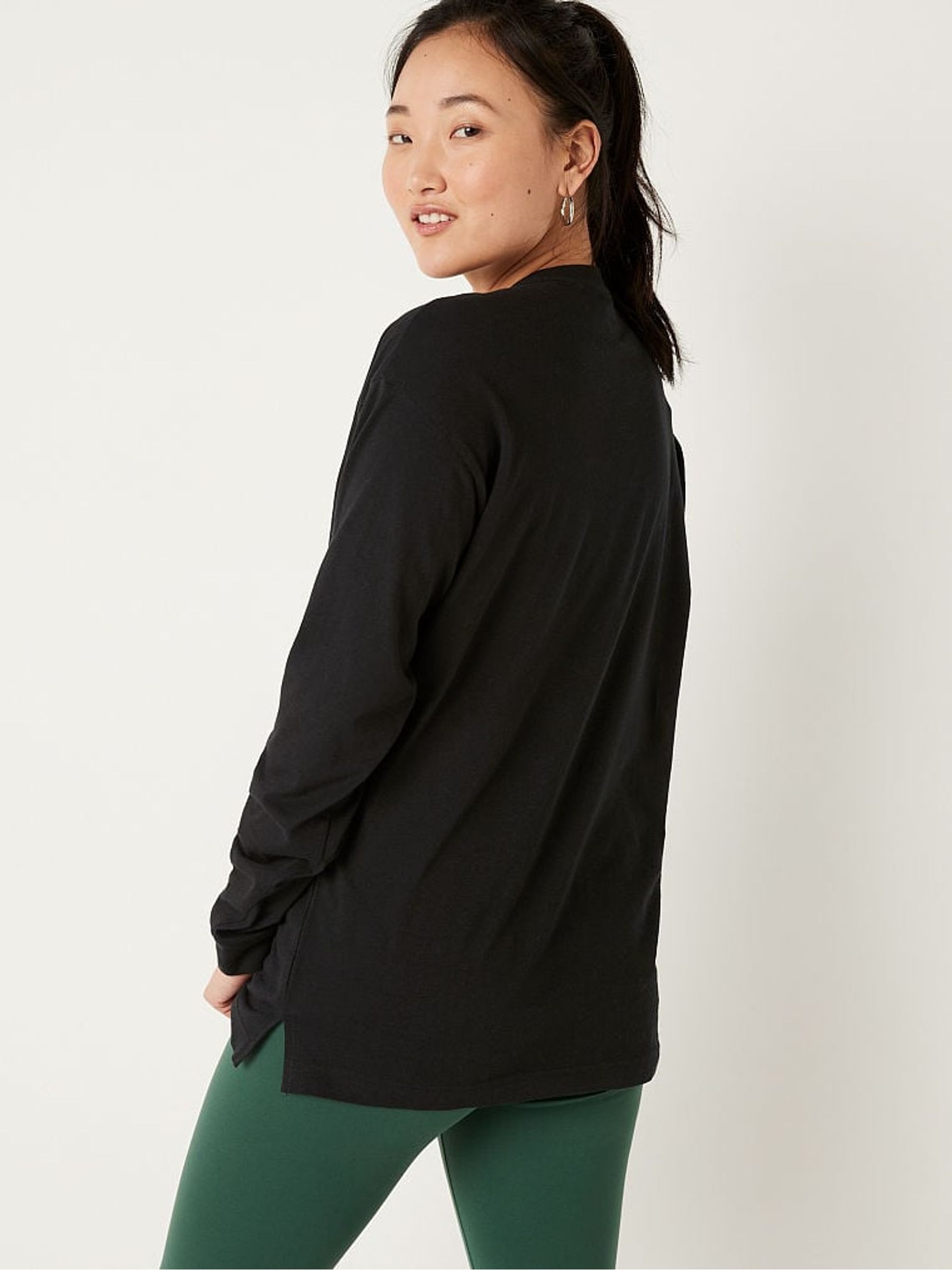 Pure Black Plaid Shine Logo Cotton Long Sleeve Campus T-Shirt - Image 2 of 4 Pure Black Plaid Shine Logo Cotton Long Sleeve Campus T-Shirt - Image 2 of 4