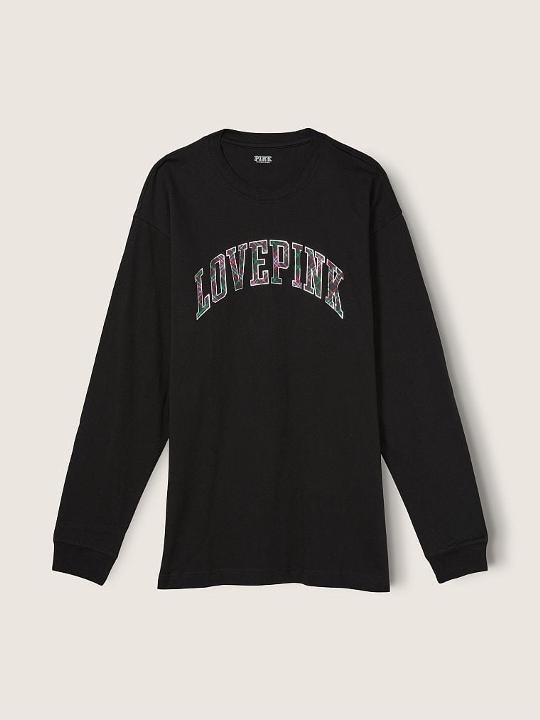 Pure Black Plaid Shine Logo Cotton Long Sleeve Campus T-Shirt - Image 4 of 4 Pure Black Plaid Shine Logo Cotton Long Sleeve Campus T-Shirt - Image 4 of 4