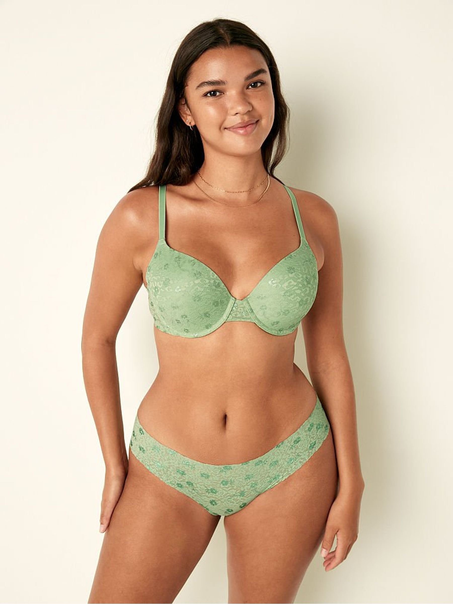Soft Jade Green Floral Lace Lightly Lined T-Shirt Bra - Image 1 of 5