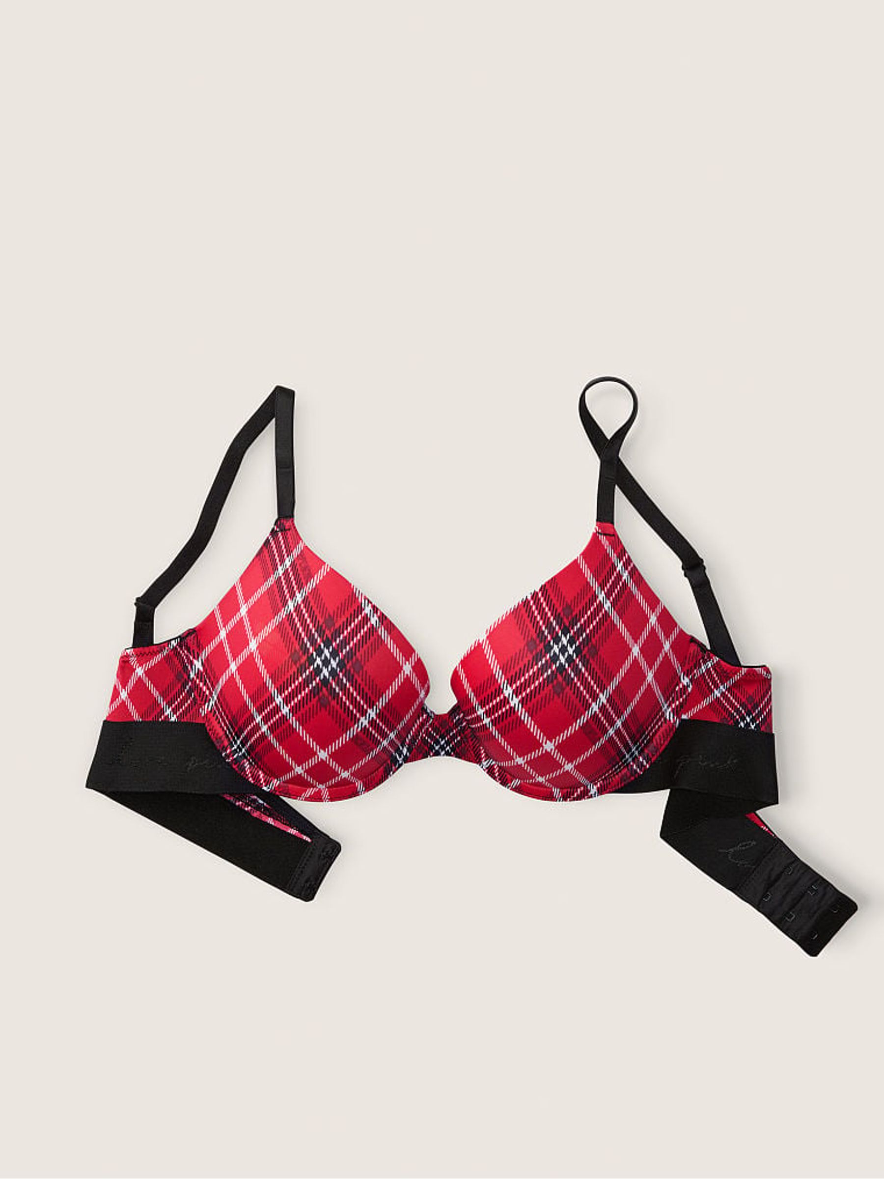 Red Pepper Plaid Smooth Push Up T-Shirt Bra - Image 3 of 4