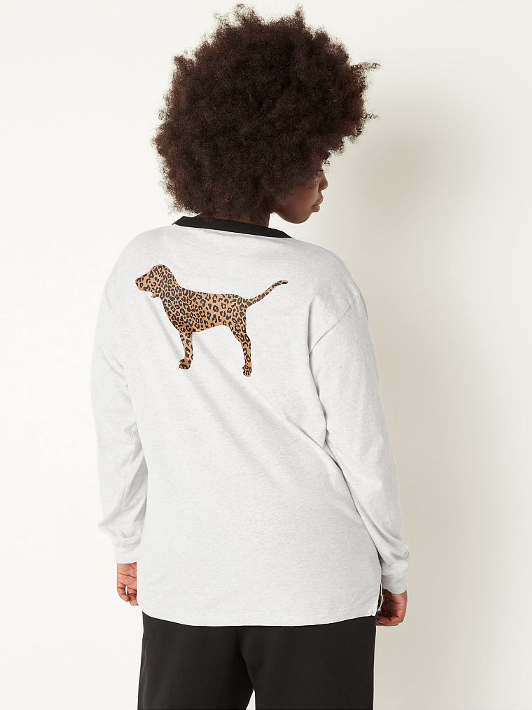 Heather Stone Grey Leopard Dog Logo Cotton Long Sleeve Campus Ringer TShirt - Image 2 of 5