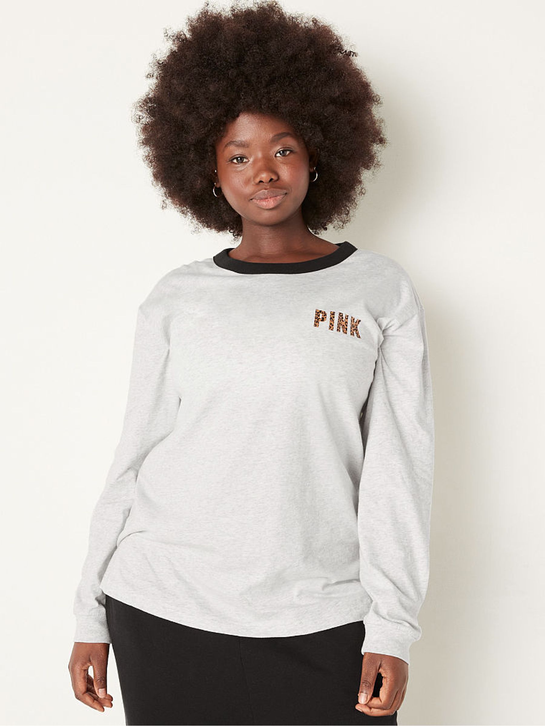Heather Stone Grey Leopard Dog Logo Cotton Long Sleeve Campus Ringer TShirt - Image 3 of 5