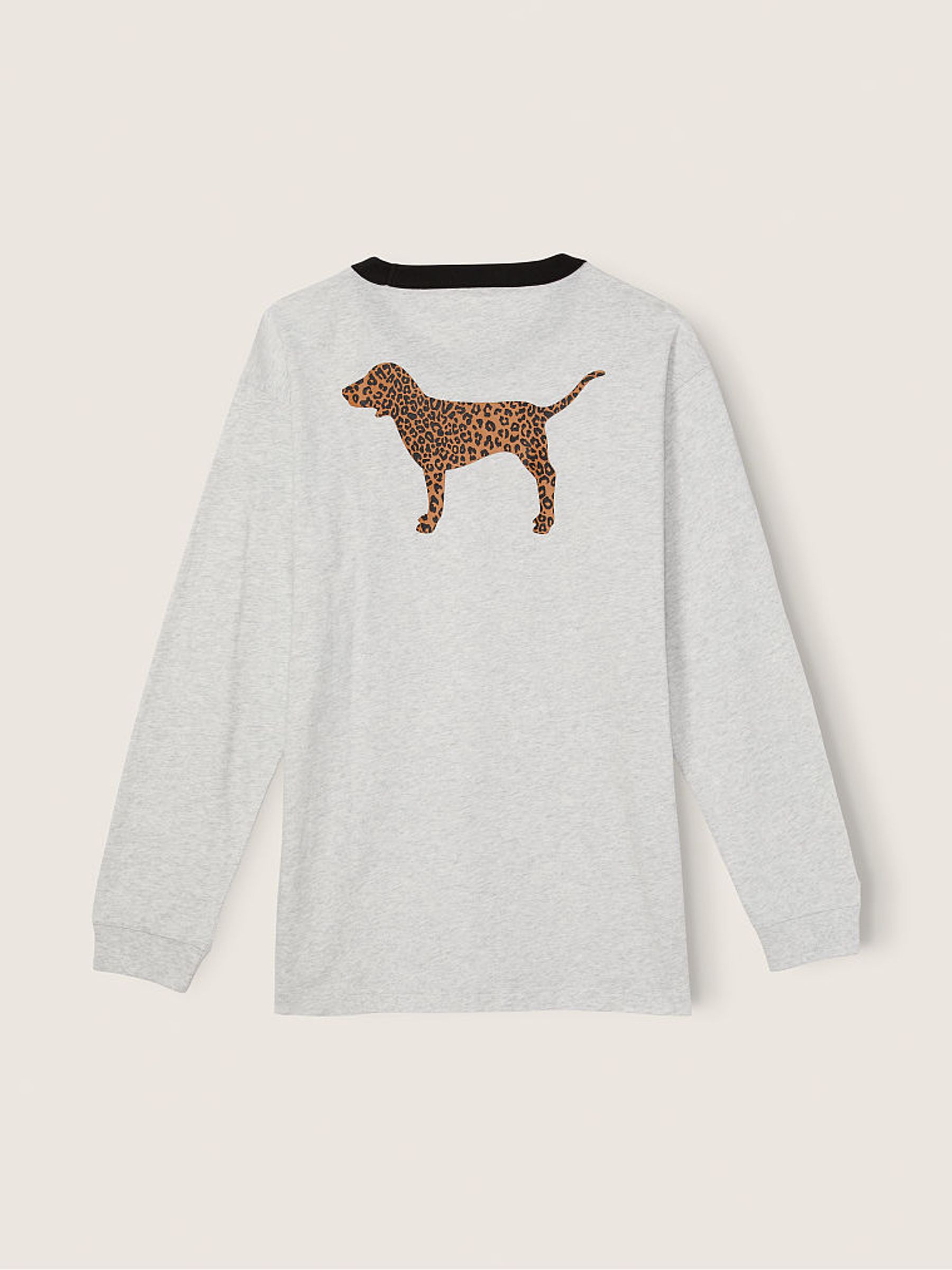 Heather Stone Grey Leopard Dog Logo Cotton Long Sleeve Campus Ringer TShirt - Image 5 of 5