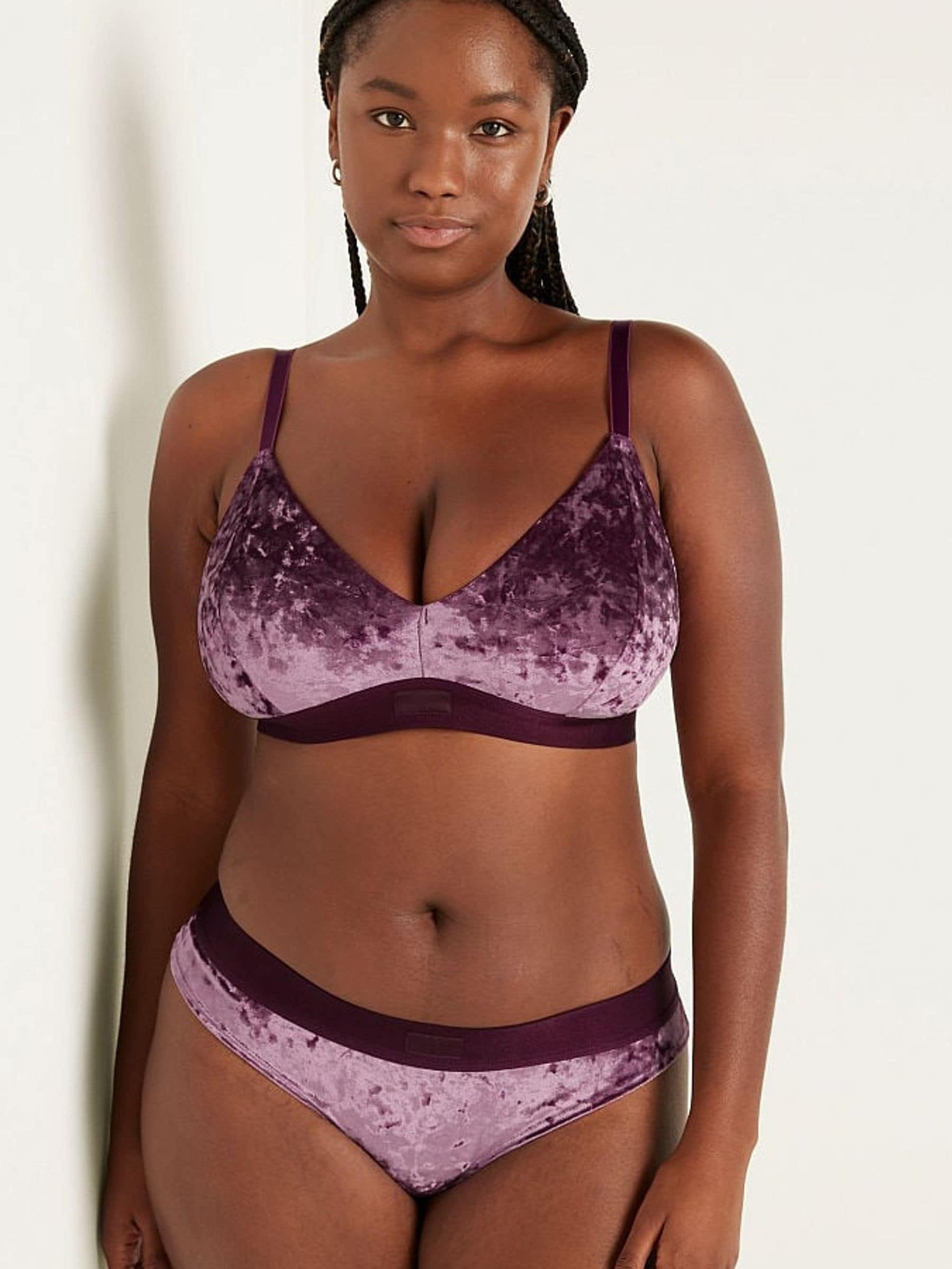 Rich Maroon Purple Fuller Cup Velvet Unlined Triangle Bralette - Image 1 of 4