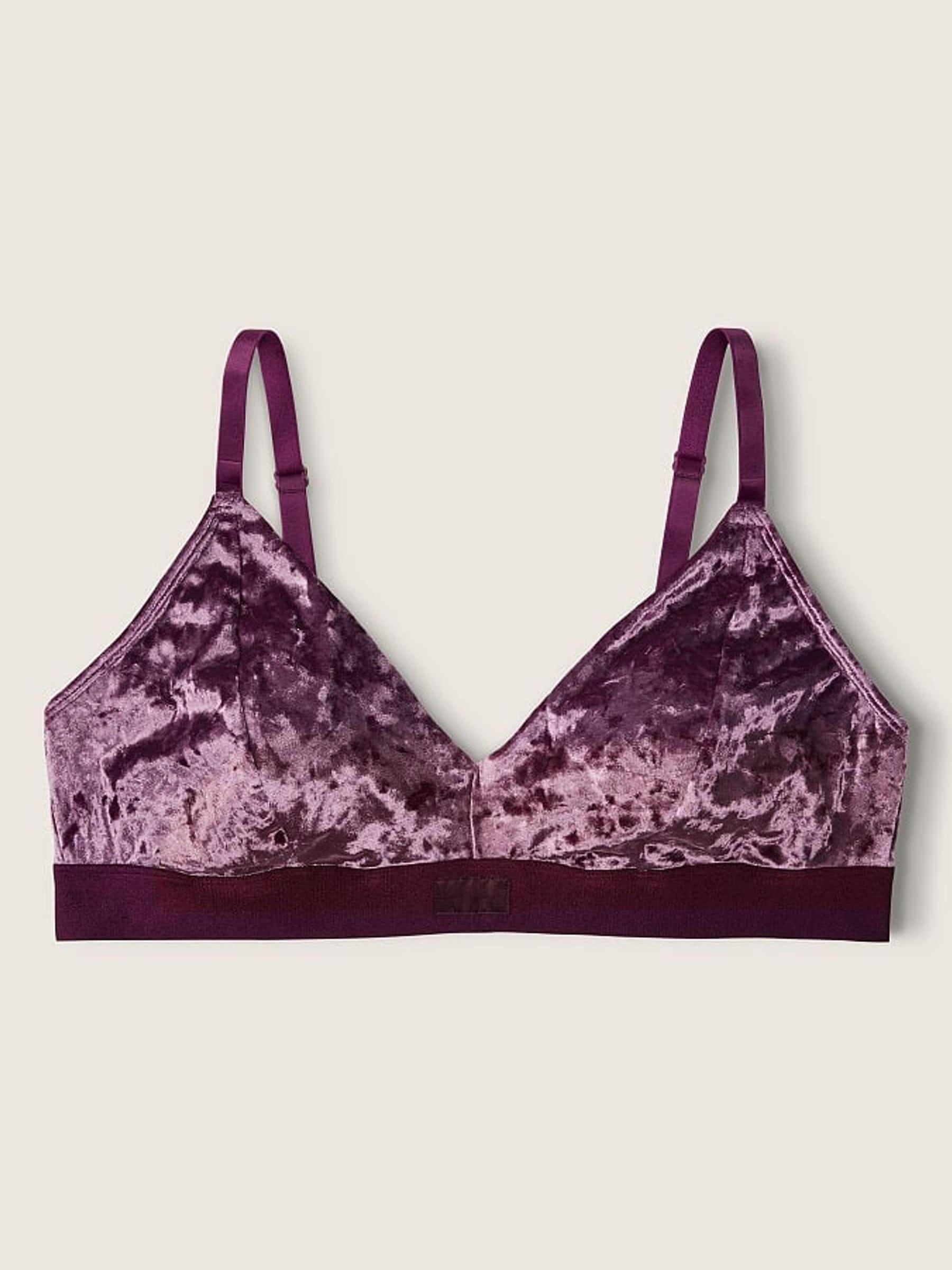 Rich Maroon Purple Fuller Cup Velvet Unlined Triangle Bralette - Image 4 of 4