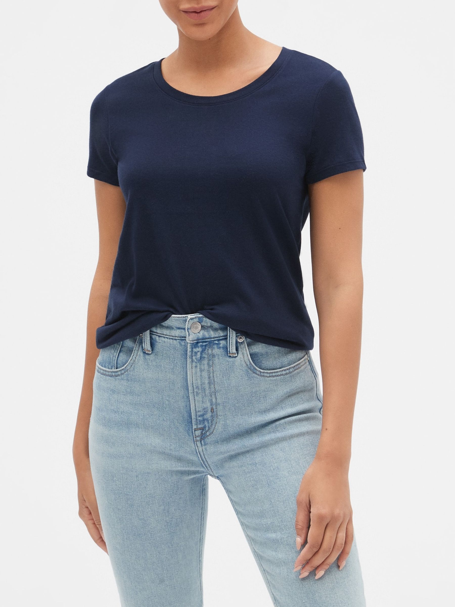 Navy Blue Favourite Cotton-Modal Crew Neck Short Sleeve T-Shirt - Image 2 of 5