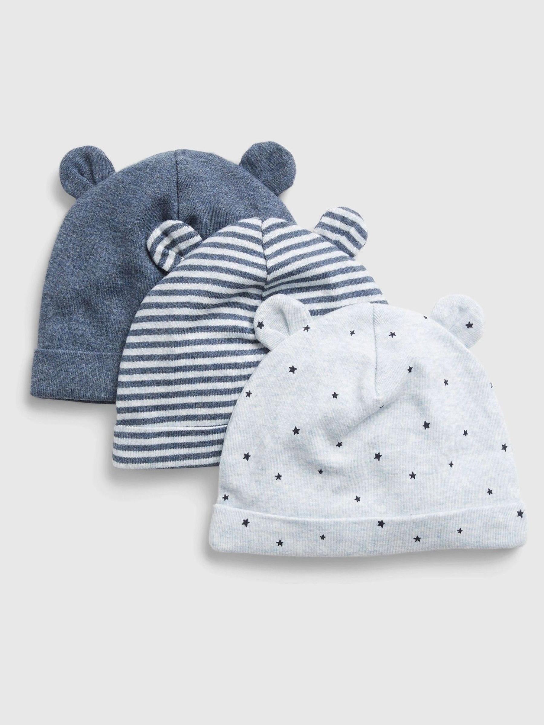 Light Blue Organic Cotton 3 Pack First Favourite Baby Beanie Hats - Image 1 of 1