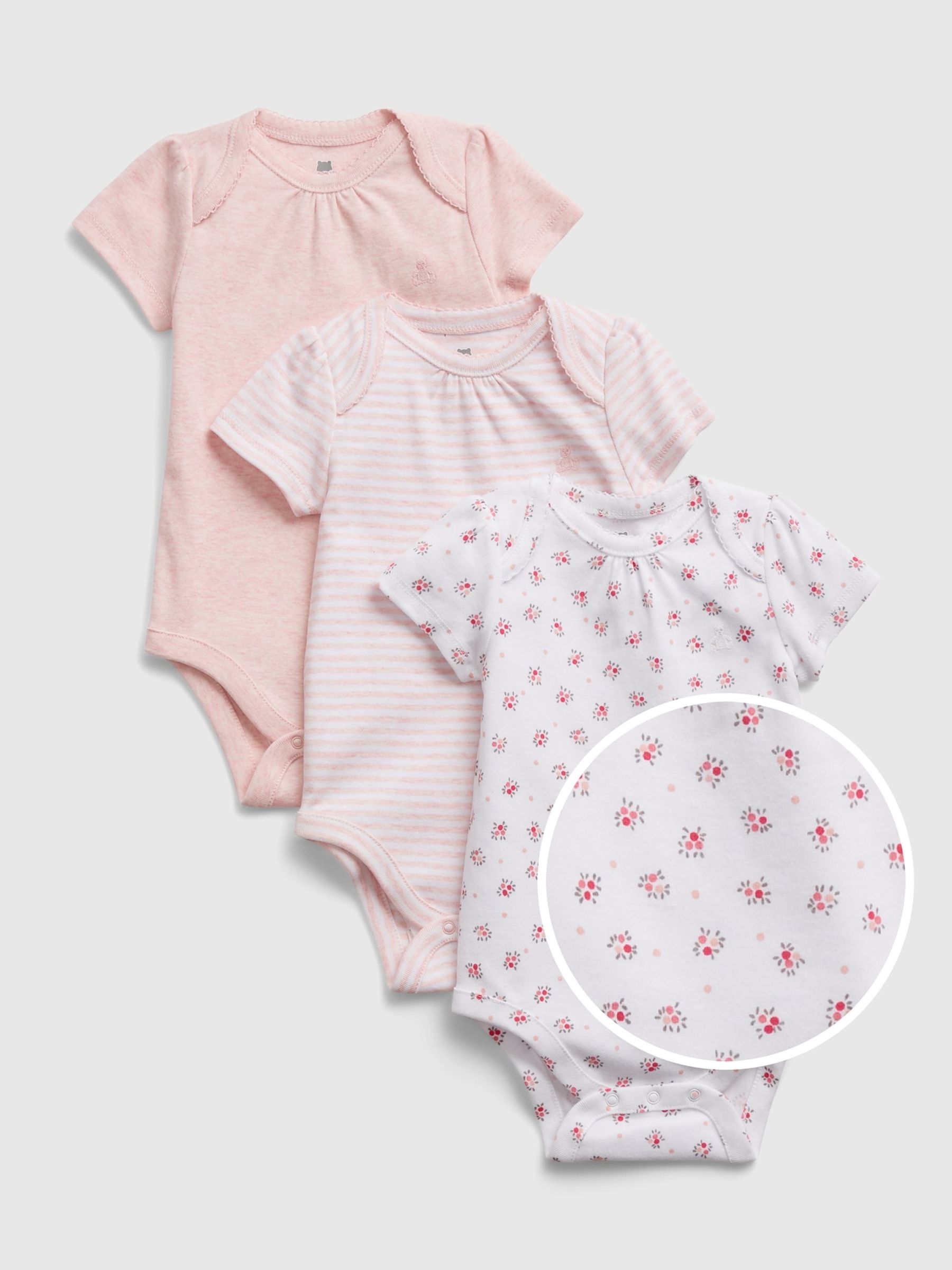 Pink Floral 3 Pack Short Sleeve Baby Bodysuits - Image 1 of 1
