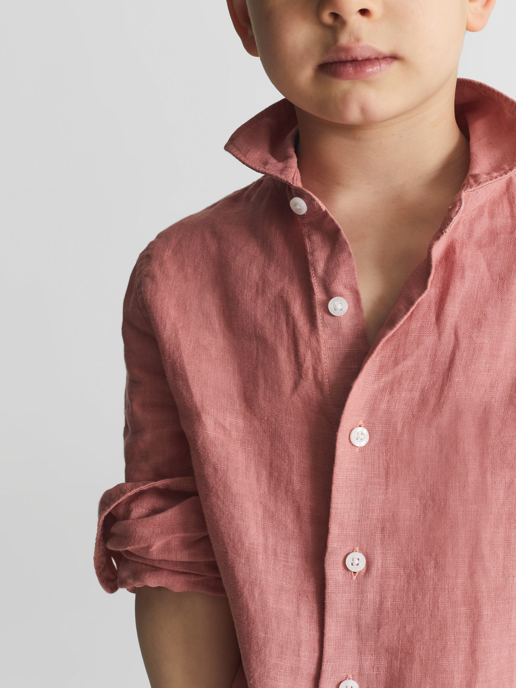 Long Sleeve Linen Shirt in Coral - Image 1 of 6