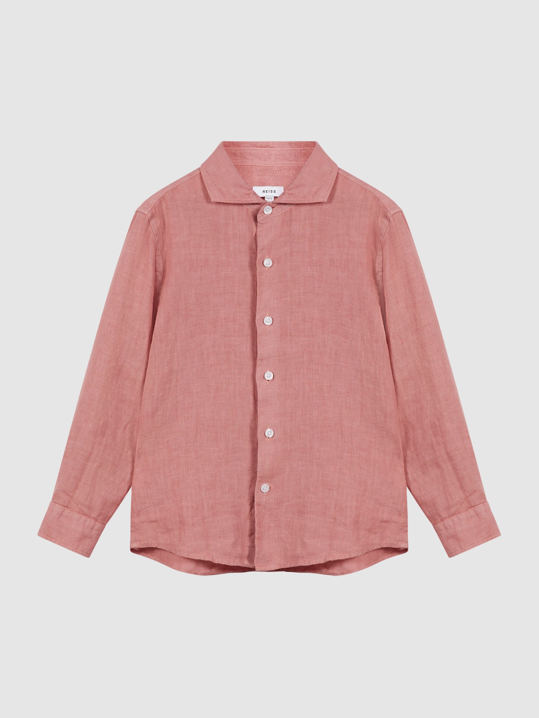 Long Sleeve Linen Shirt in Coral - Image 2 of 6