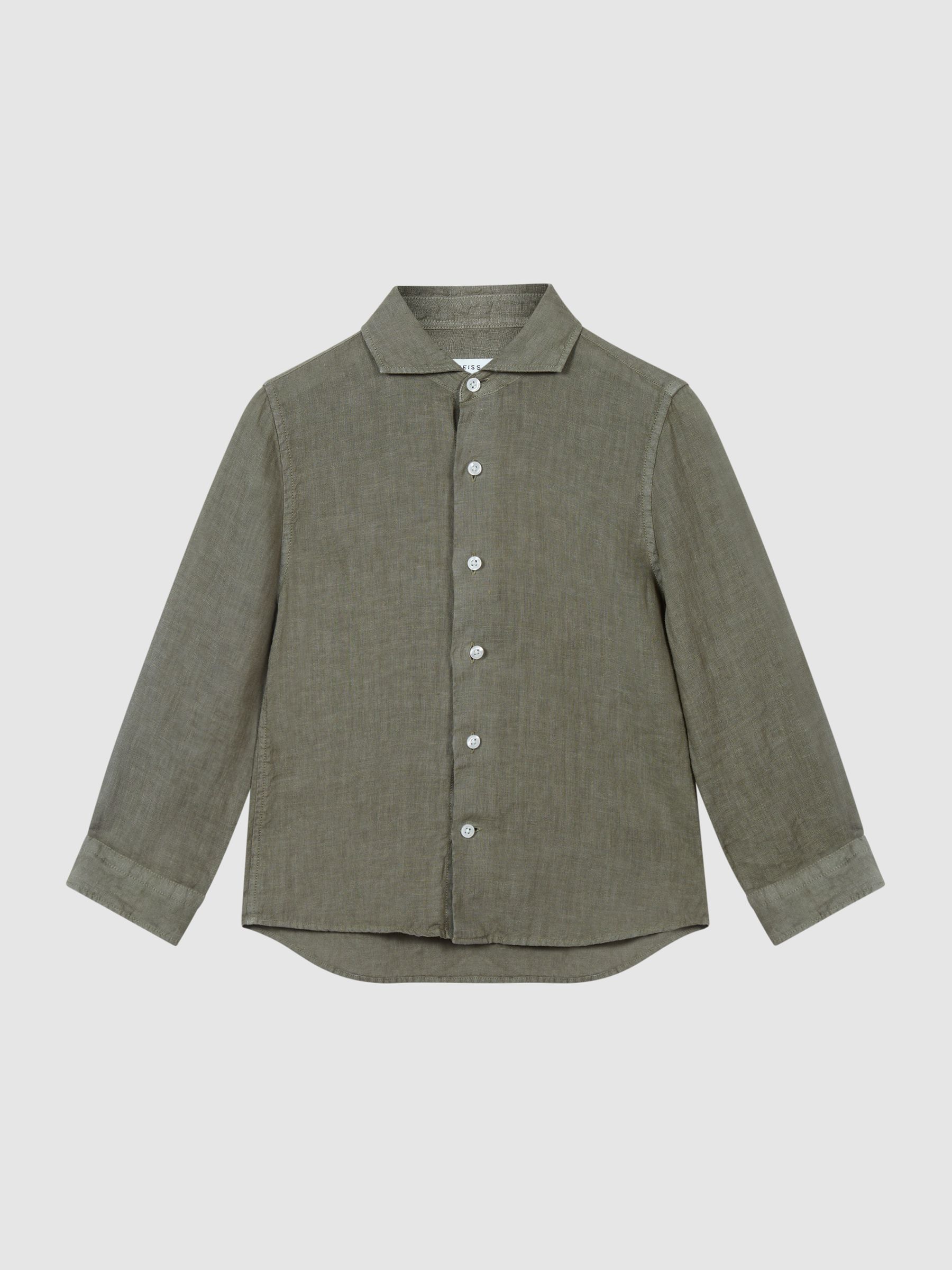 Long Sleeve Linen Shirt in Olive - Image 2 of 7